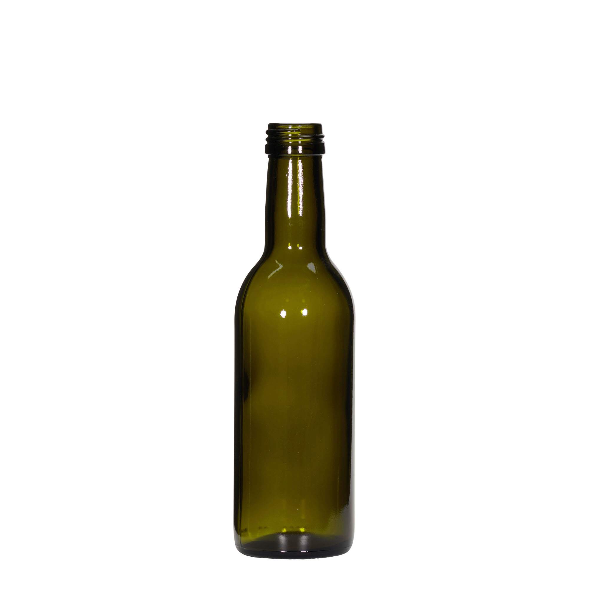 Botella de vidrio de 250 ml 'Burdeos', verde antiguo, boca: PP 28 Botella de vidrio de 250 ml 'Burdeos', verde antiguo, boca: PP 28