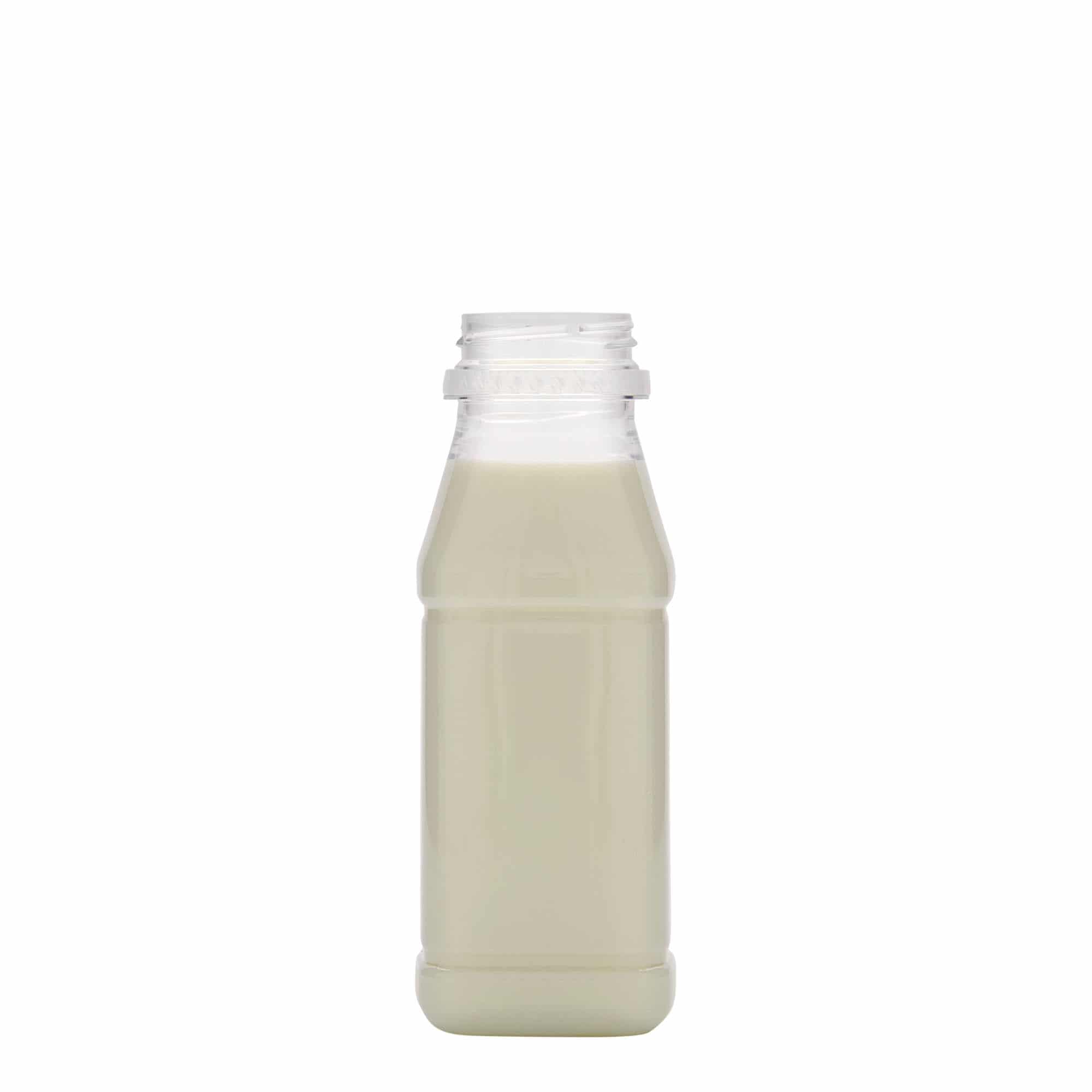 Botella de PET 'Milk and Juice Carré' de 250 ml, cuadrada, plástico, boca: 38 mm