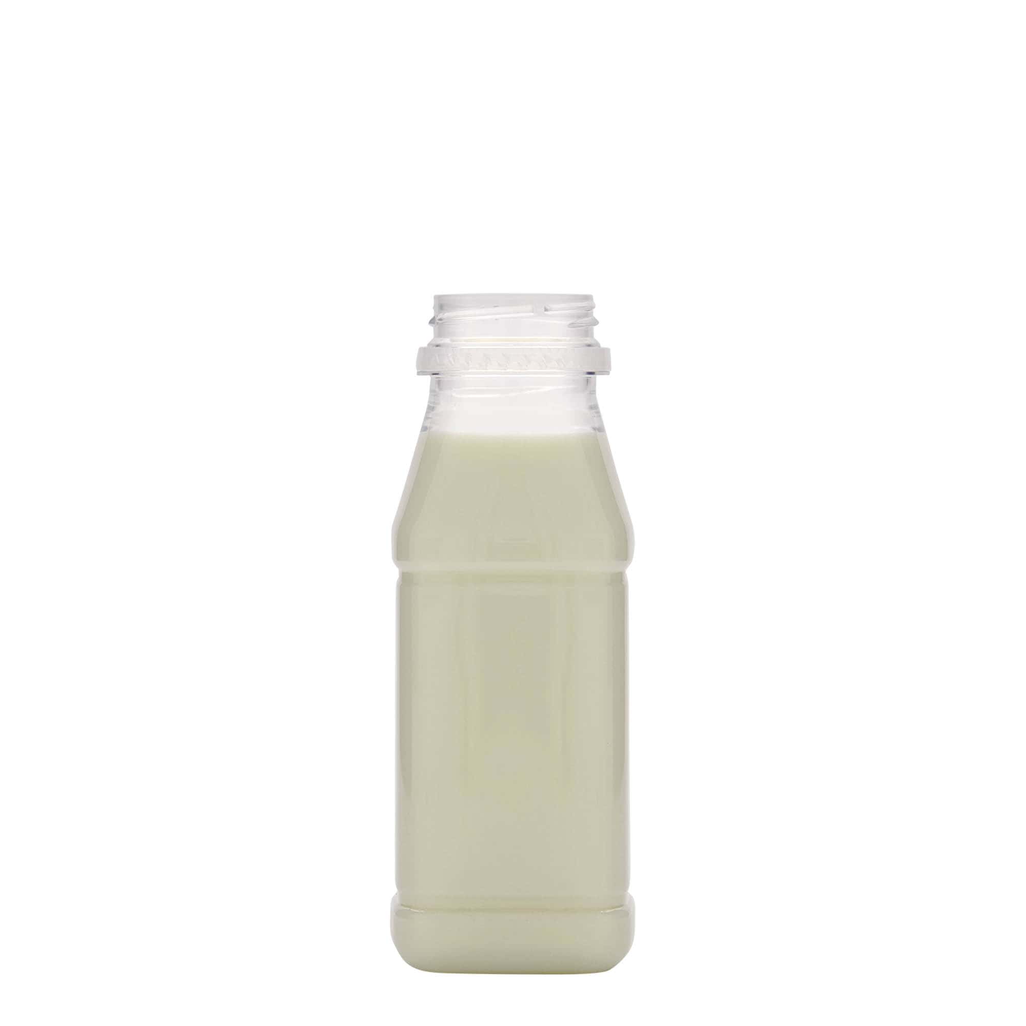 Botella PET de 250 ml «Milk and Juice Carré», cuadrada, plástico, boca: 38 mm