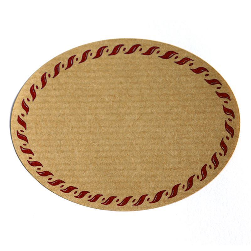 Etiqueta natural grande 'Ribete de cordón', ovalada, papel, rojo-marrón