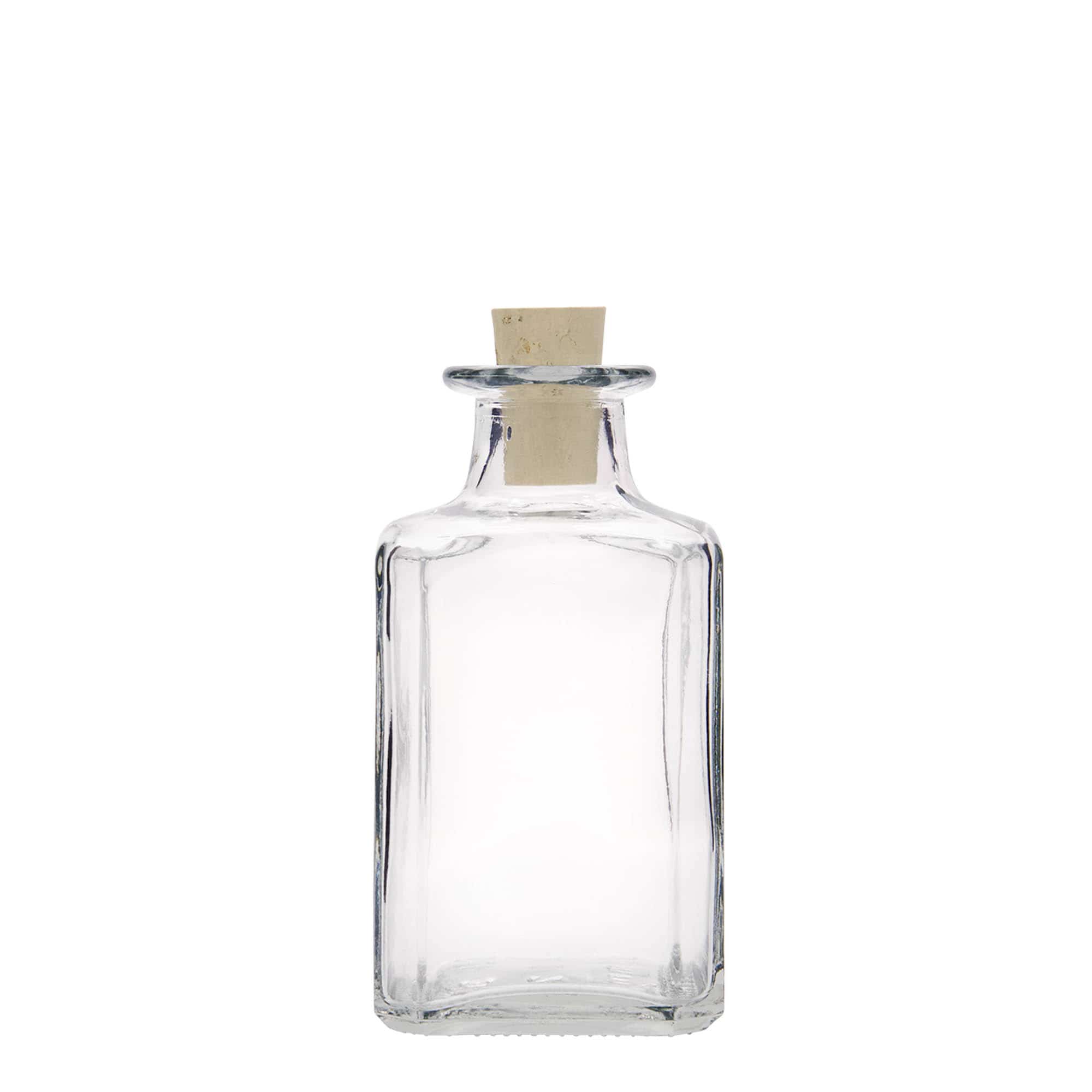 Botella de vidrio de 250 ml 'Torben', cuadrada, boca: corcho
