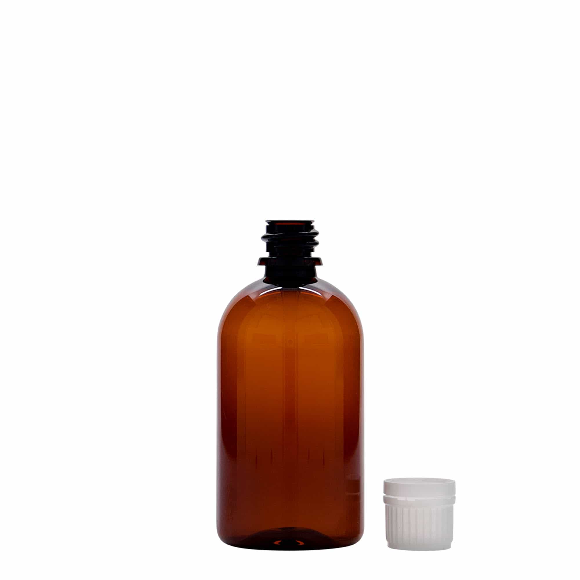 Botella médica PET de 100 ml «Easy Living», marrón, plástico, boca: DIN 18