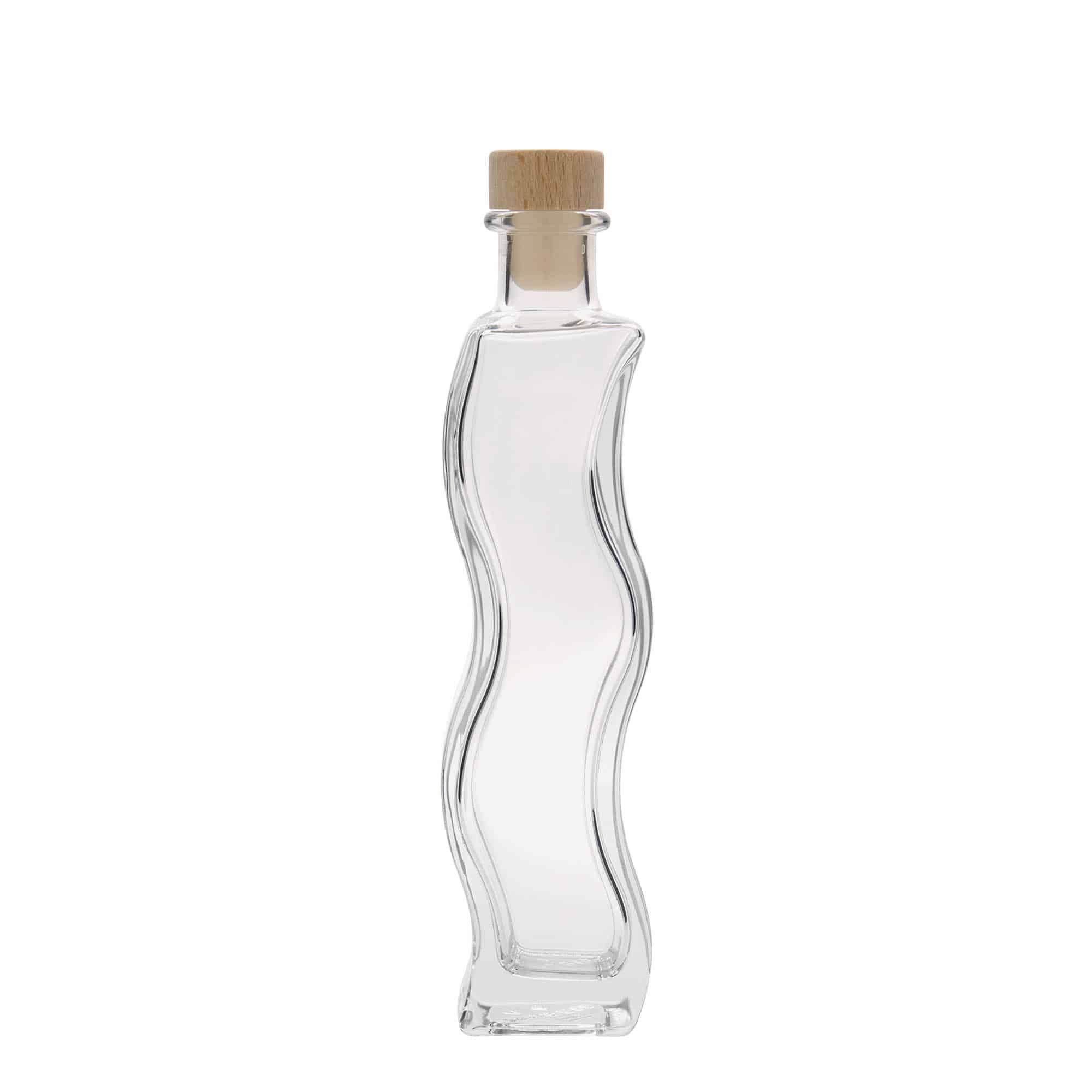 Botella de vidrio 'Onda' de 200 ml, cuadrada, boca: corcho