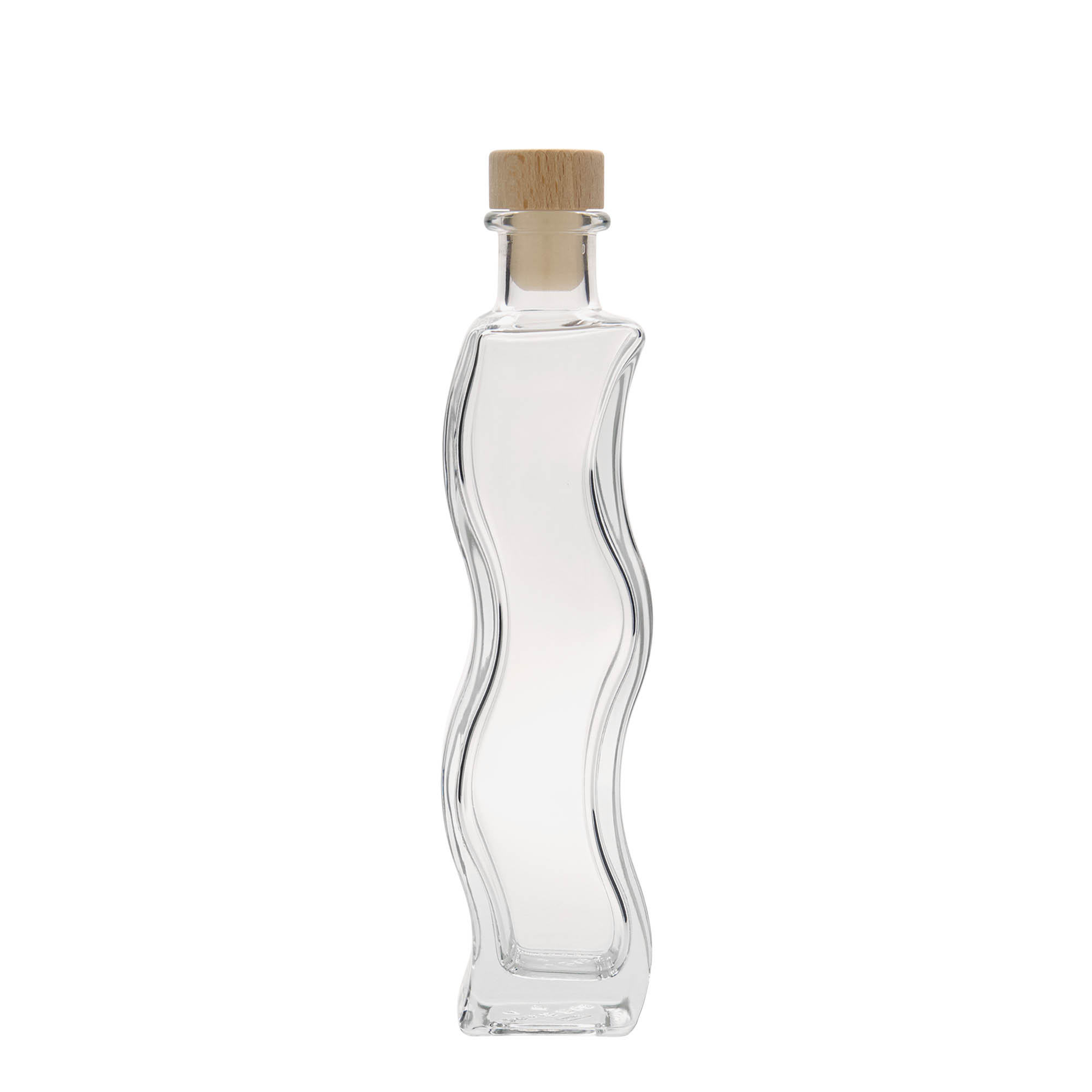 Botella de vidrio de 200 ml 'Ola', cuadrada, boca: corcho