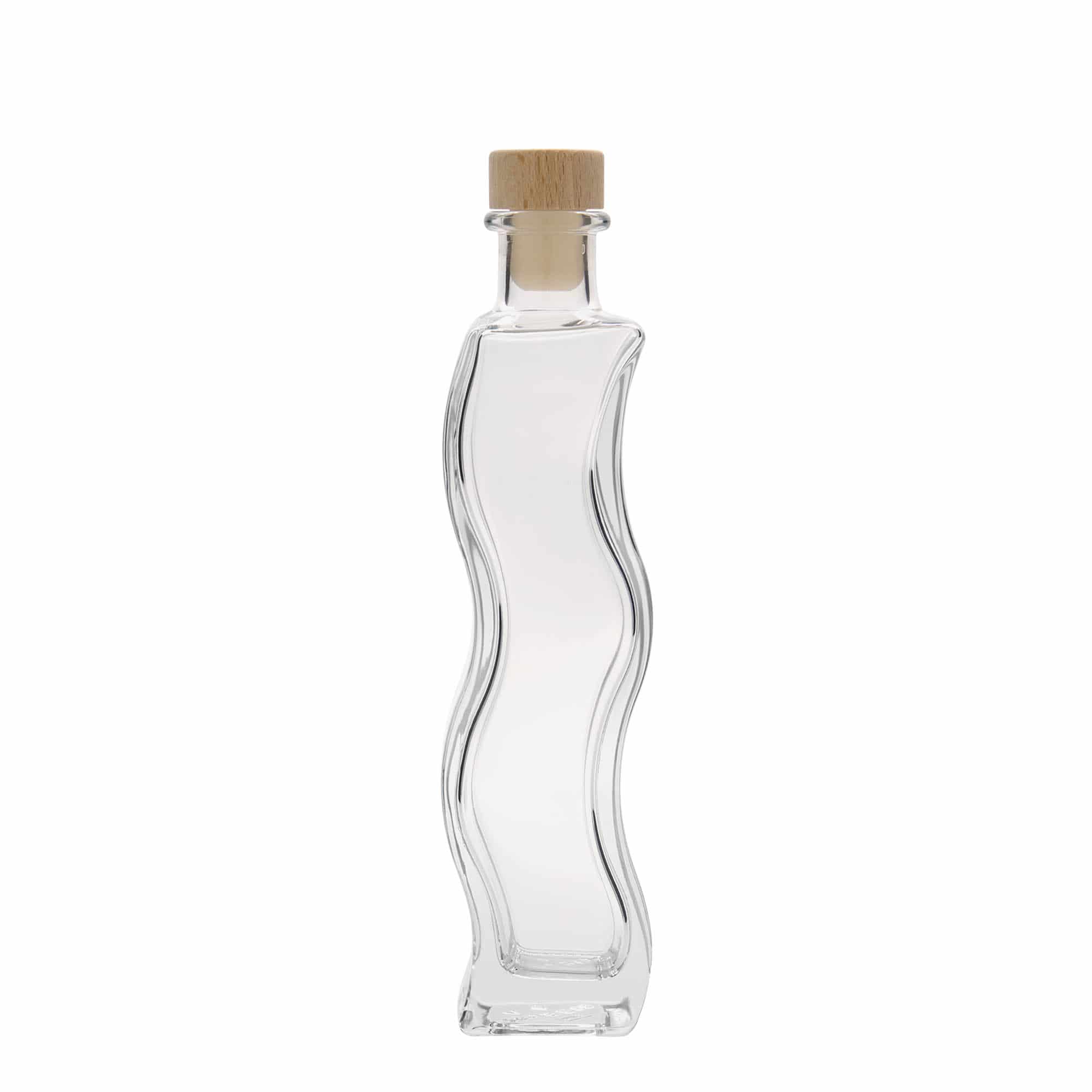 Botella de vidrio de 200 ml 'Ola', cuadrada, boca: corcho