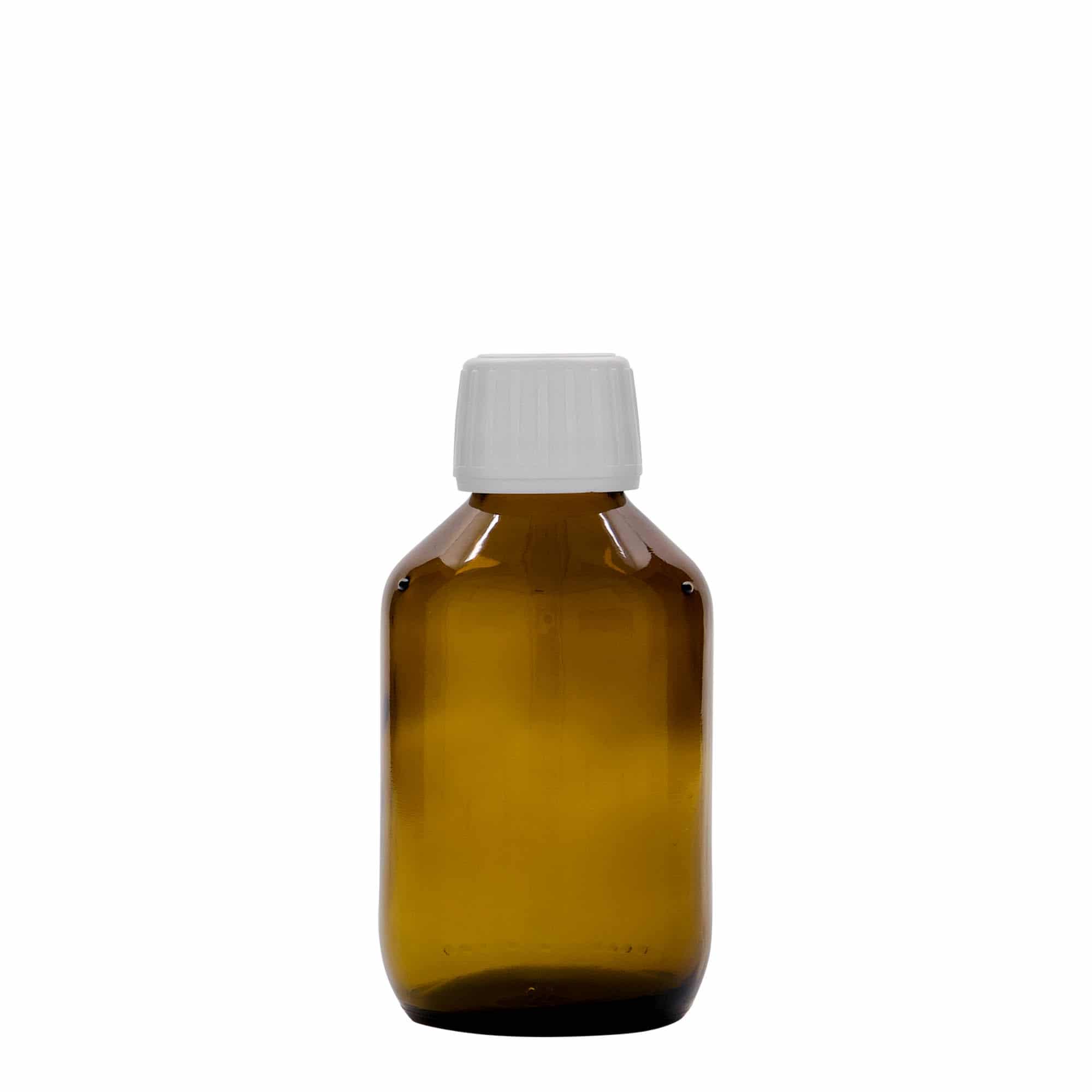 Frasco de medicamentos de 150 ml, marrón, vidrio, boca: PP 28