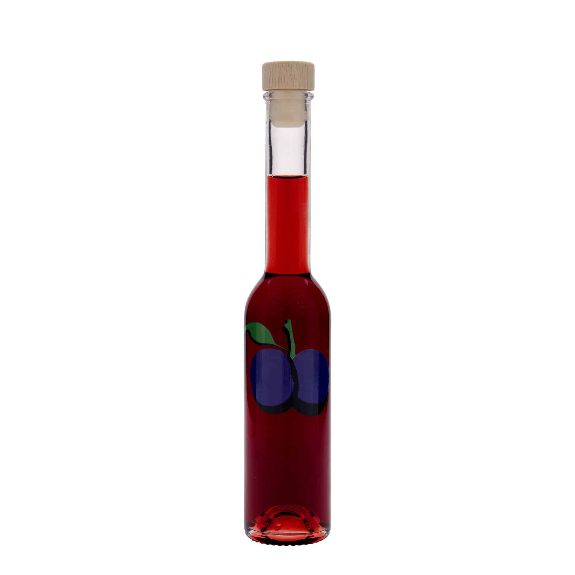 Botella de vidrio 'Opera' de 200 ml, motivo: ciruela, boca: corcho
