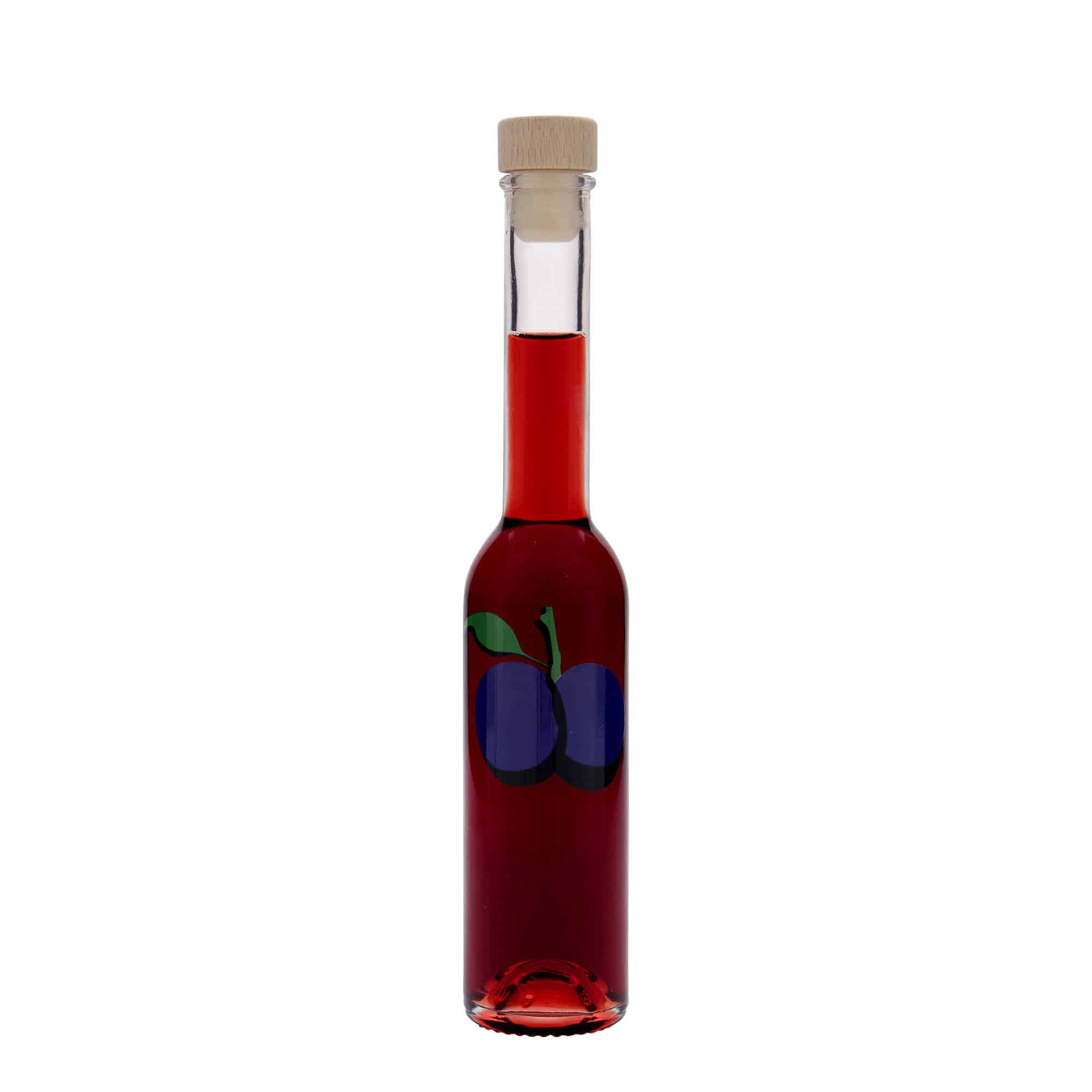 Botella de vidrio de 200 ml 'Opera', motivo: ciruela, boca: corcho