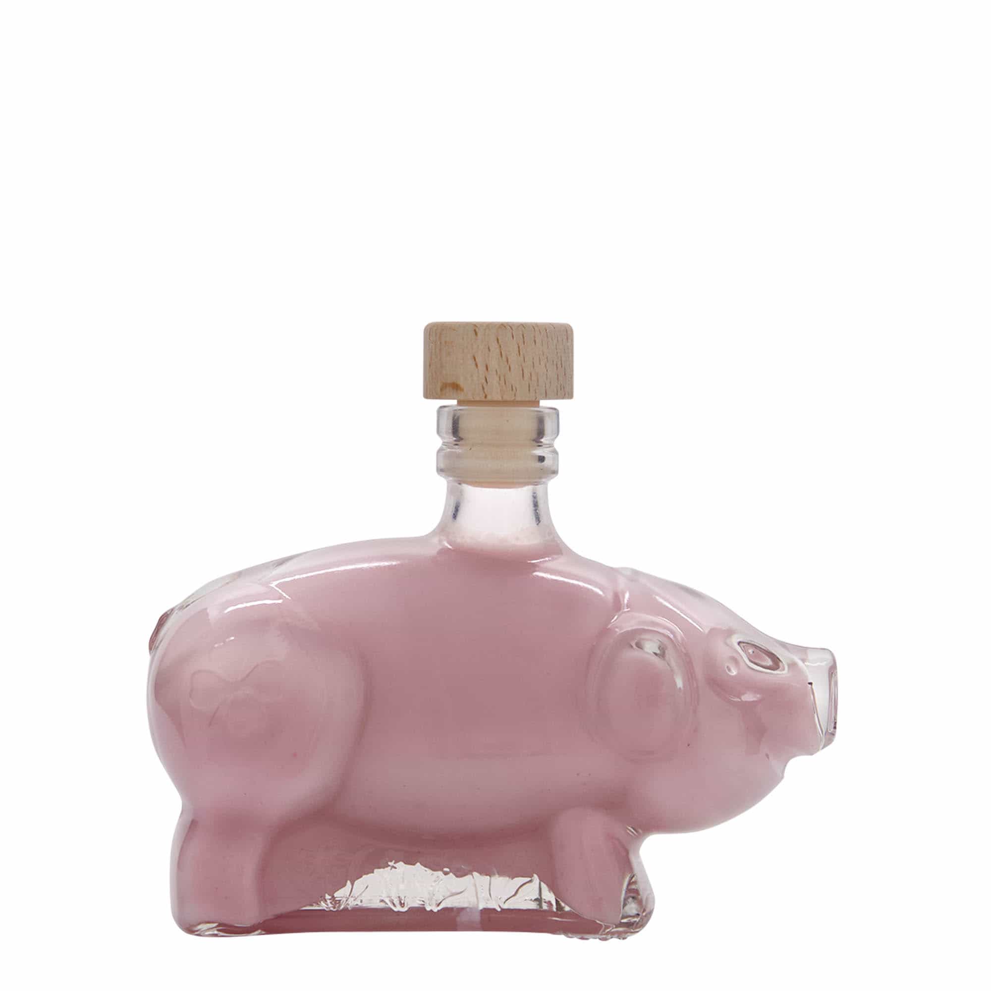 Botella de vidrio 'Cerdito de la suerte' de 200 ml, boca: corcho