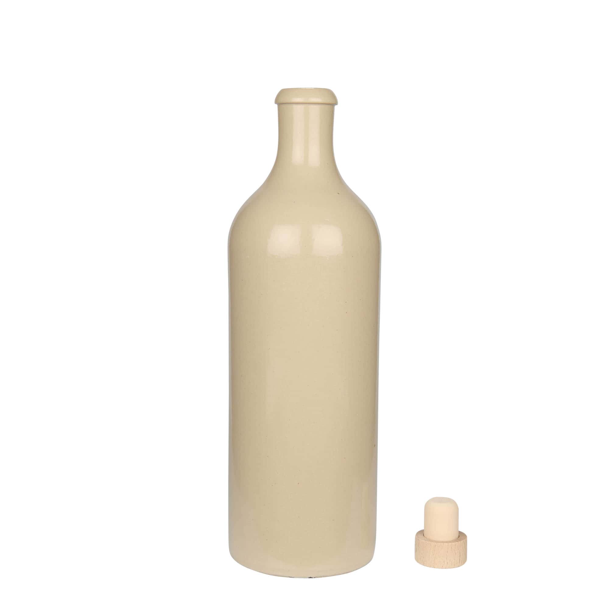 Jarra de barro de 750 ml, gres, beige, boca: corcho