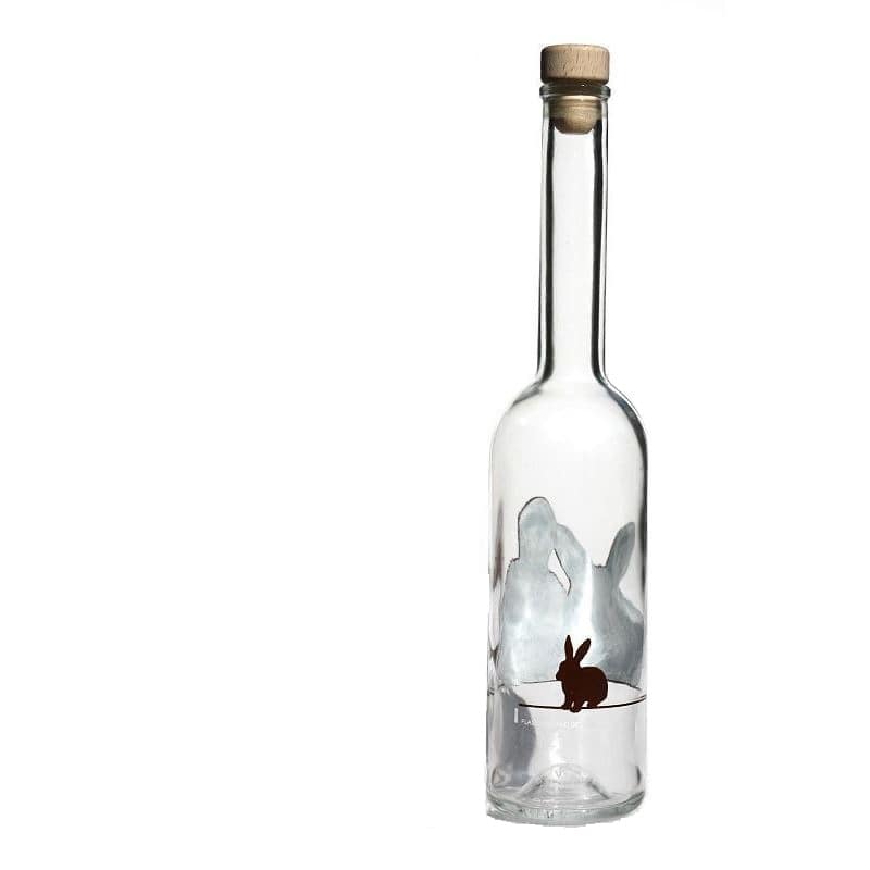 Botella de vidrio de 500 ml 'Ópera', motivo: conejo, boca: corcho
