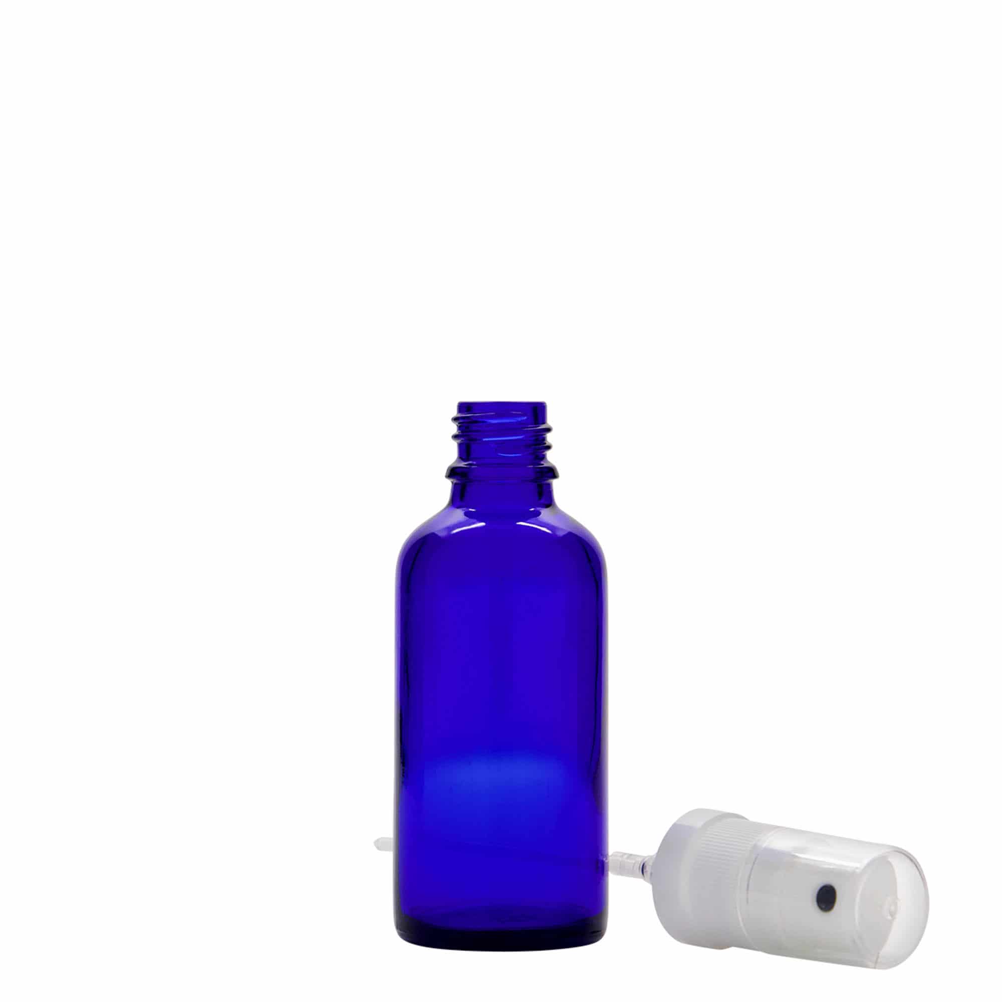 Frasco pulverizador de medicamentos de 50 ml, vidrio, azul real, boca: DIN 18