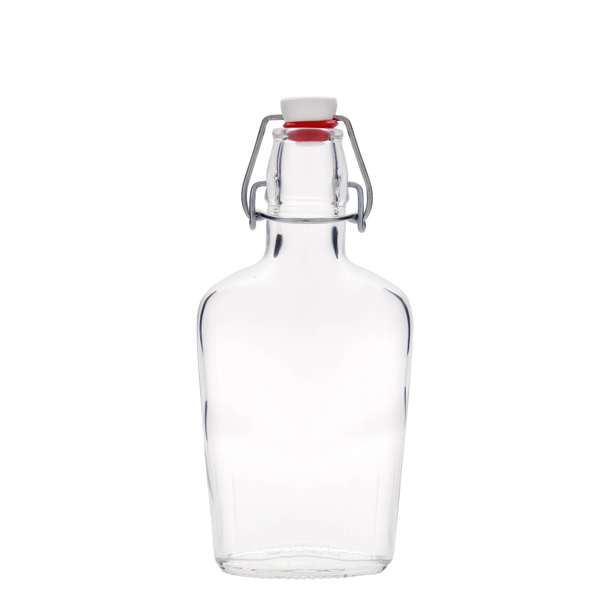 Botella de vidrio de 250 ml 'Fiaschetta', ovalada, boca: cierre de palanca Botella de vidrio de 250 ml 'Fiaschetta', ovalada, boca: cierre de palanca