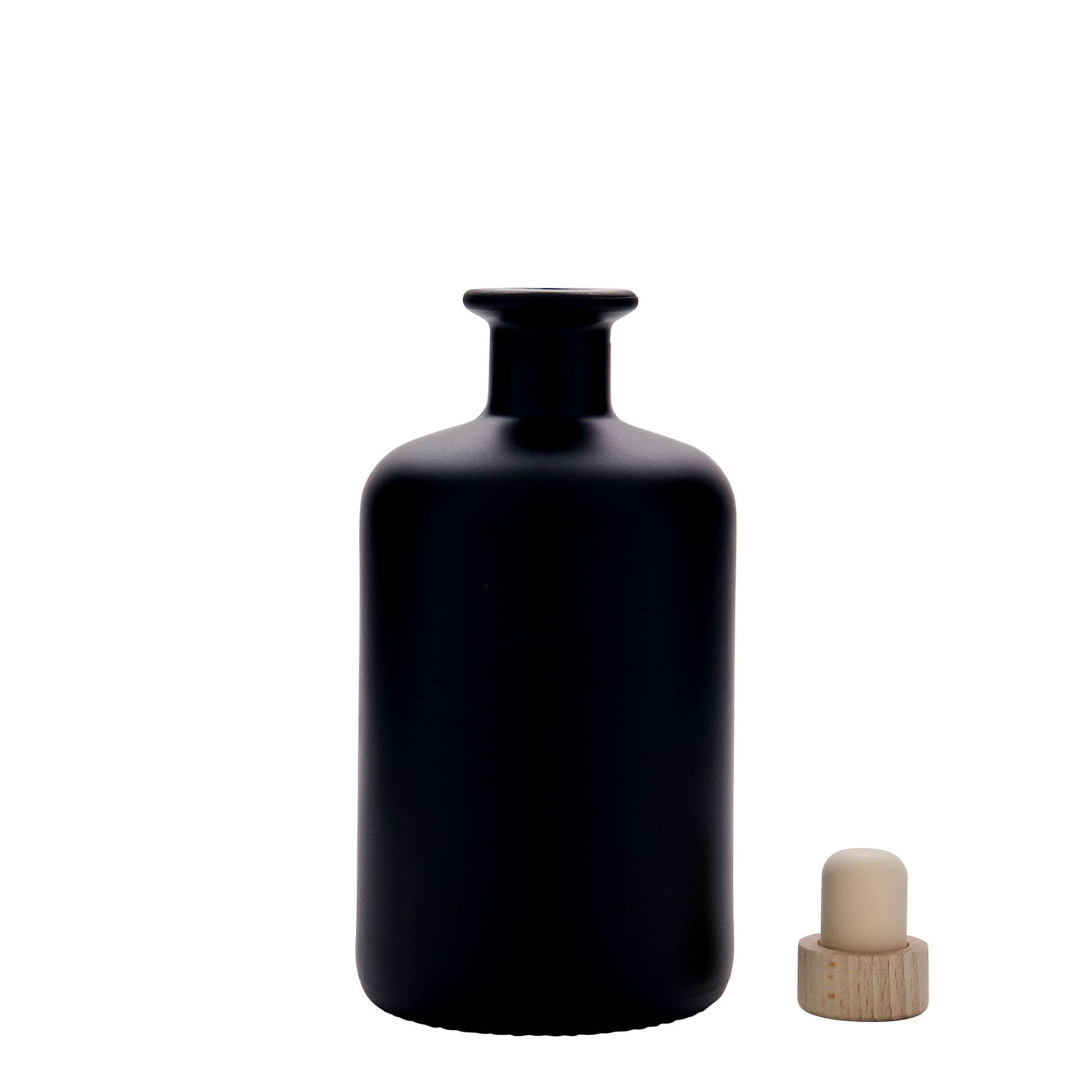 Botella de vidrio de 500 ml para farmacéutico, negra, boca: corcho