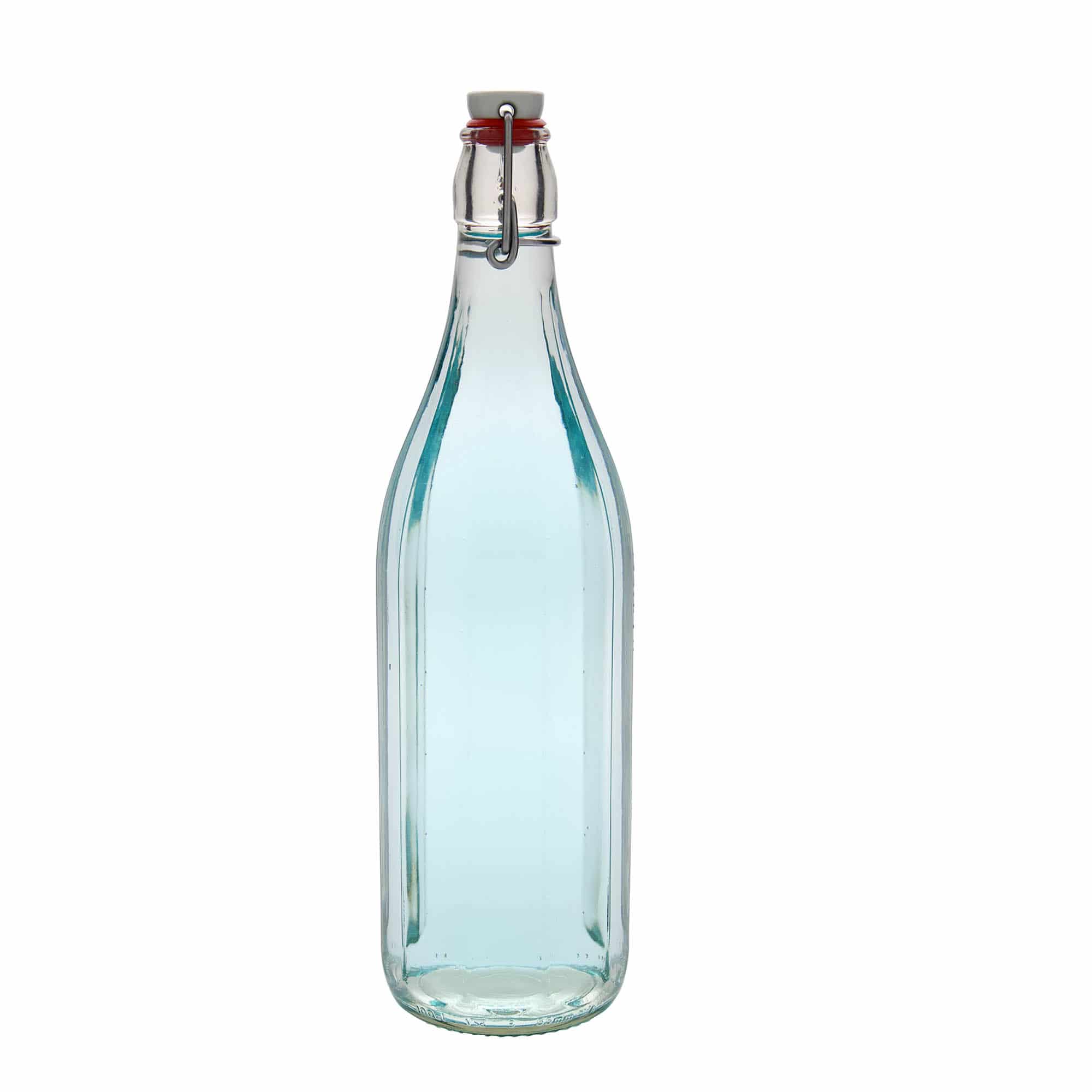 Botella de vidrio 'Bravo' de 1000 ml, decagonal, boca: tapón mecánico