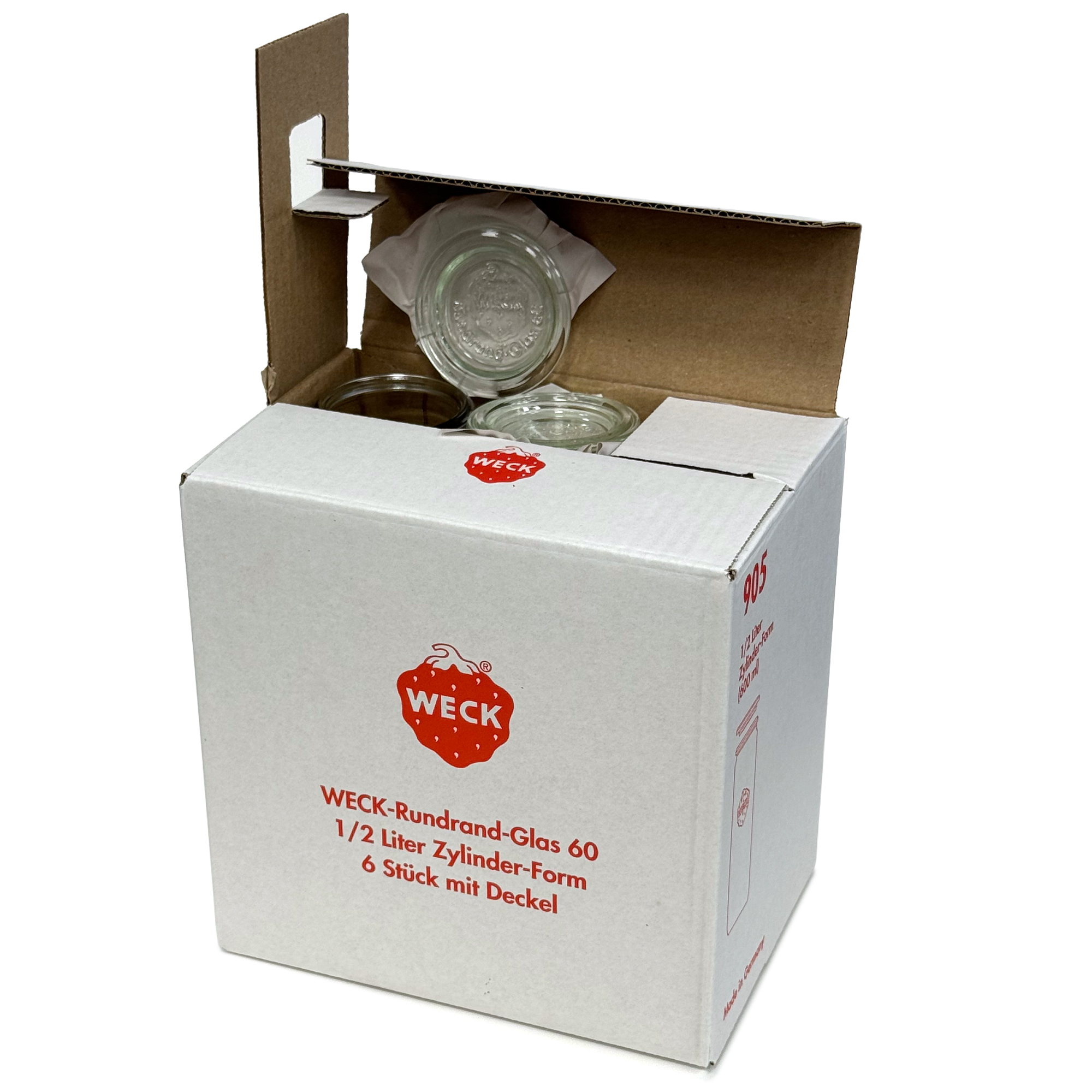6x 600 ml vaso cilíndrico WECK con tapa de vidrio RR 60