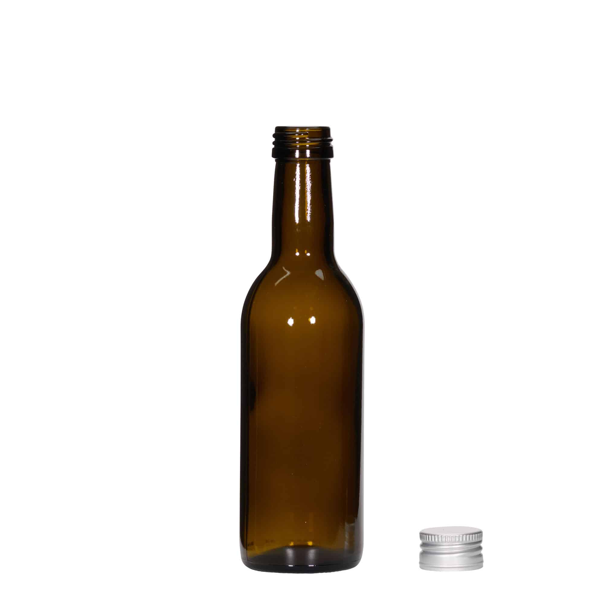 Botella de vidrio 'Bordeaux' de 250 ml, verde antiguo, boca: PP 28