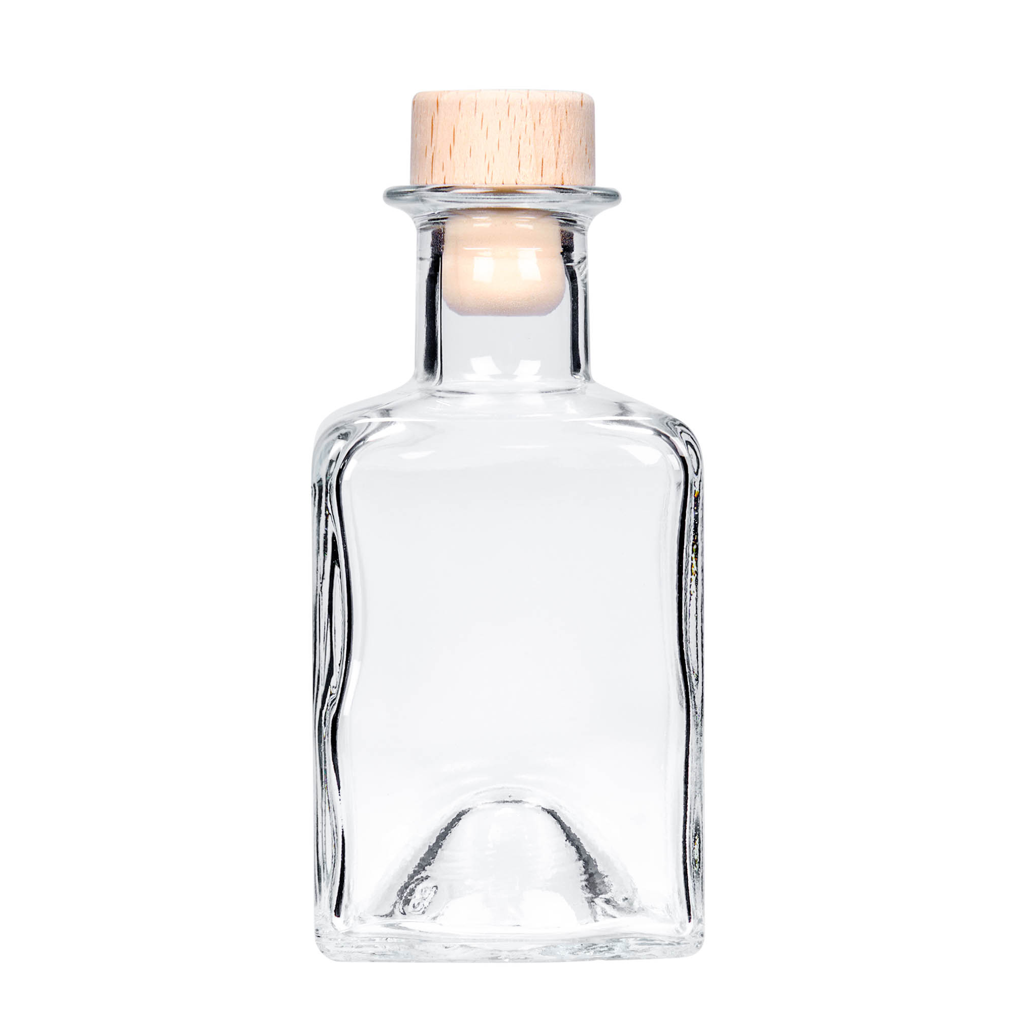 Botella de vidrio de 200 ml 'Kubica', cuadrada, boca: corcho