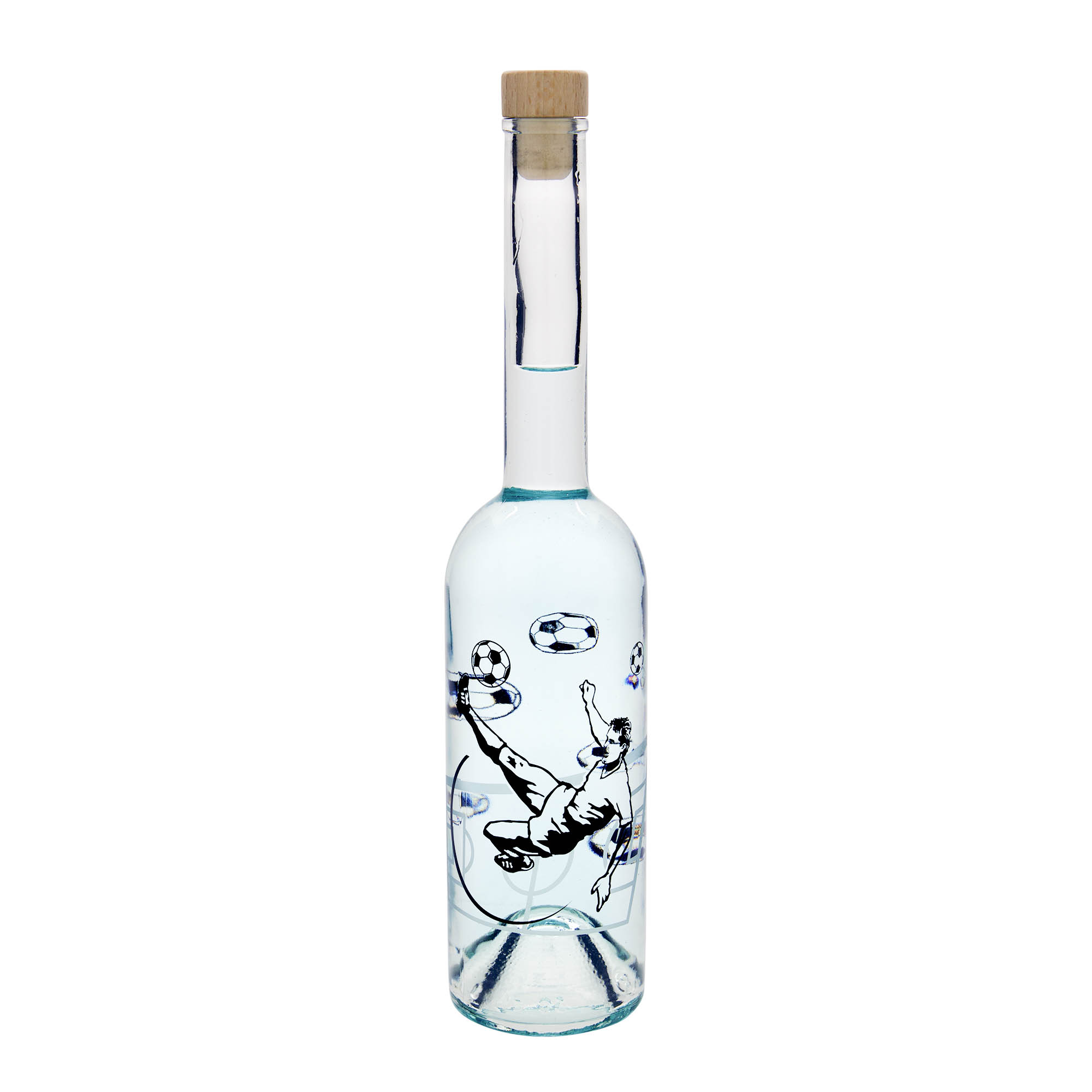 Botella de vidrio de 500 ml 'Opera', motivo: jugador de fútbol, boca: corcho