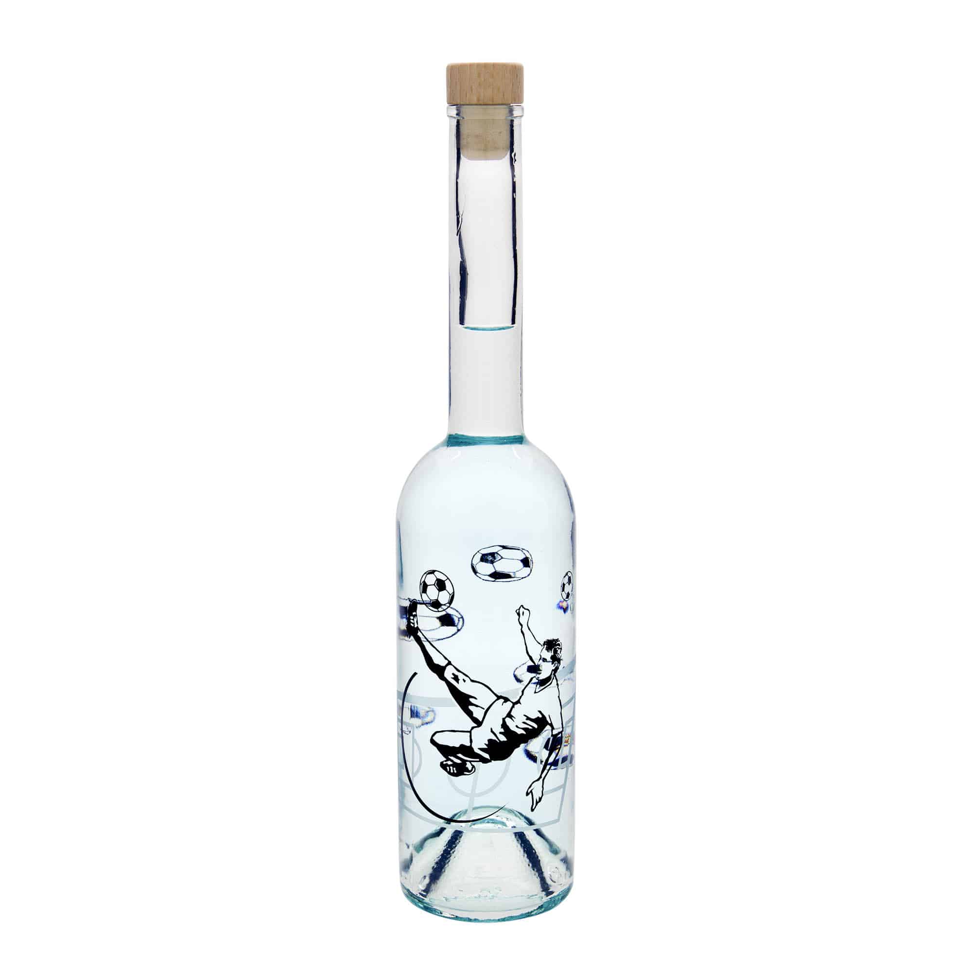 Botella de vidrio de 500 ml «Opera», motivo: jugador de fútbol, boca: corcho