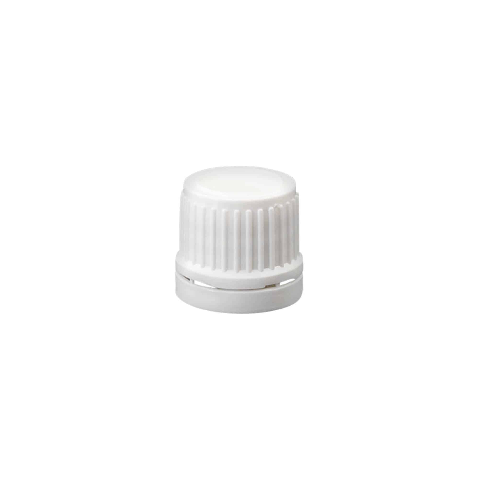 Tapón de rosca con tapón de originalidad, plástico de PE, blanco, para boca: DIN 18