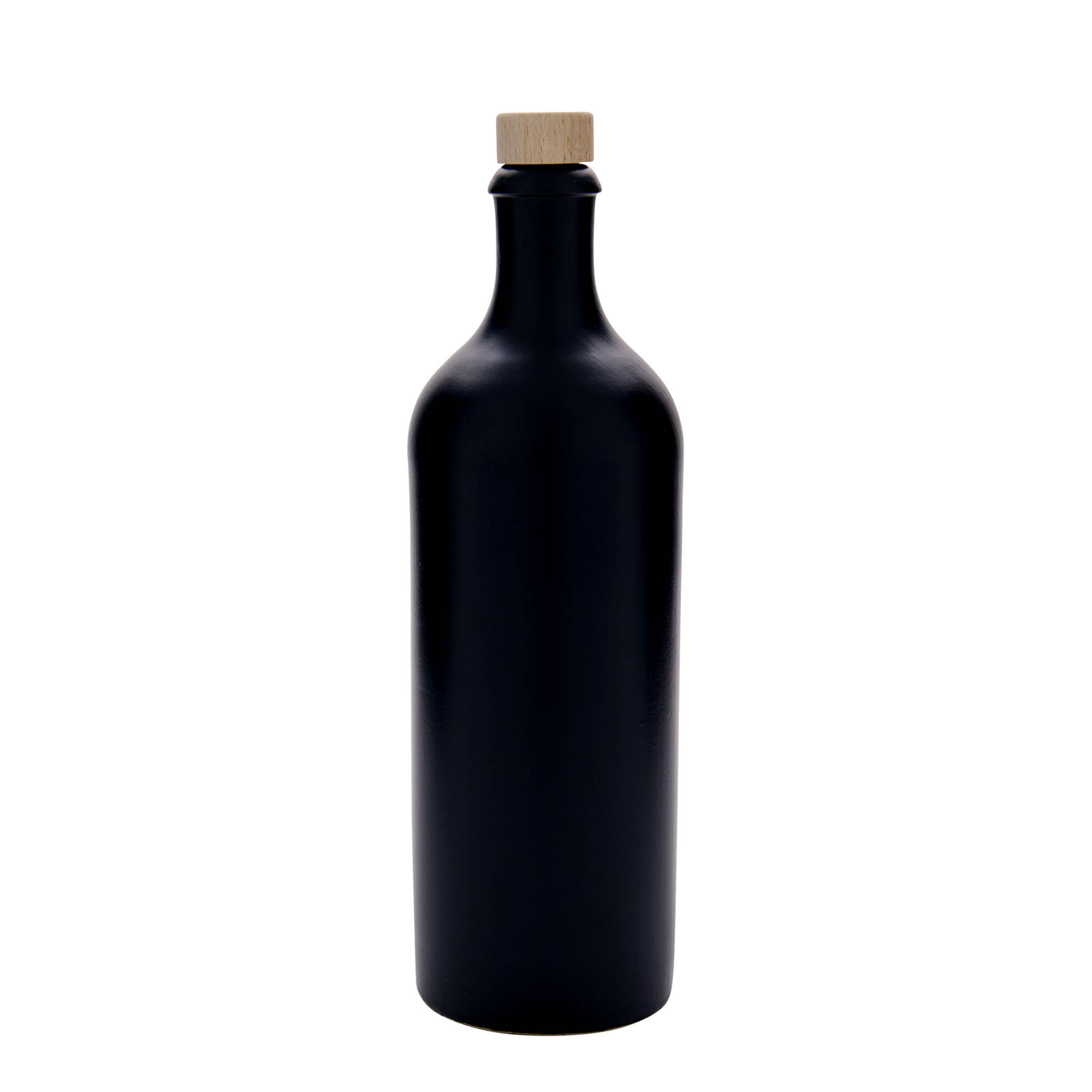 Jarra de barro de 750 ml, gres, negra, boca: corcho