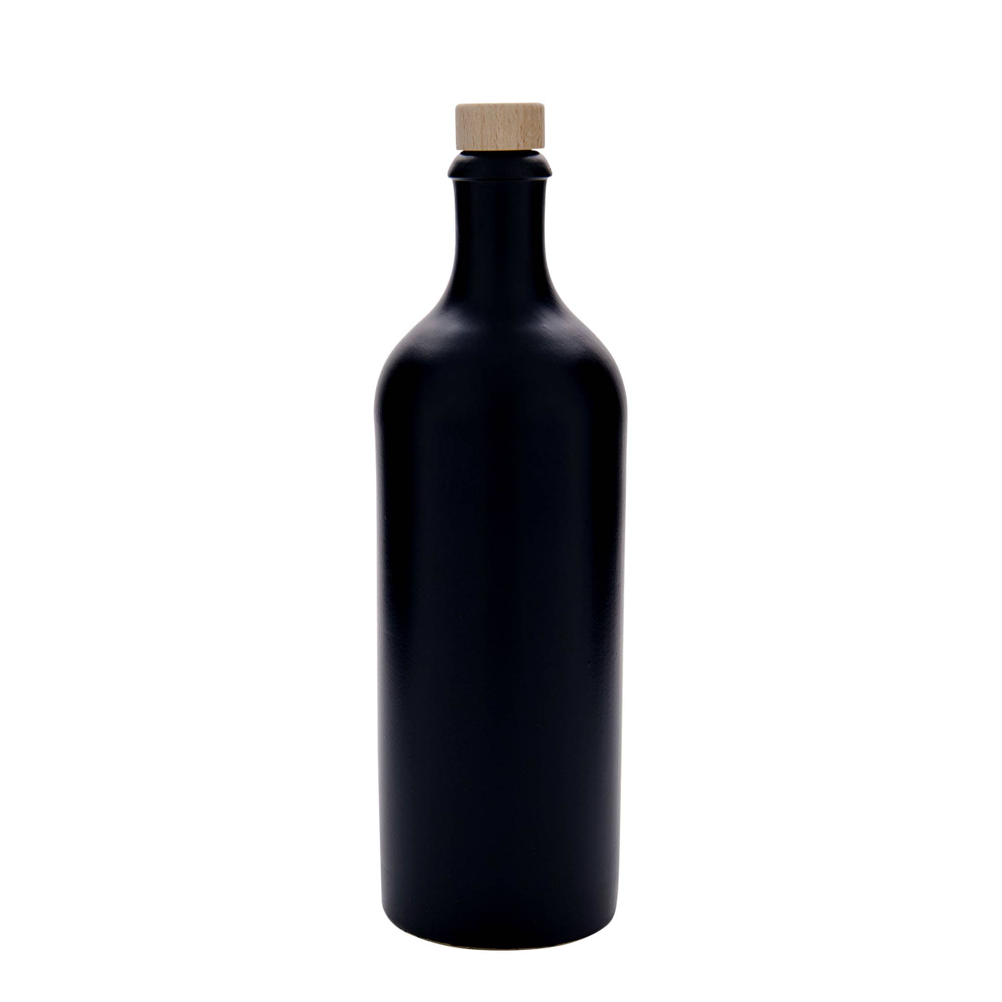 Jarra de barro de 750 ml, gres, negra, boca: corcho