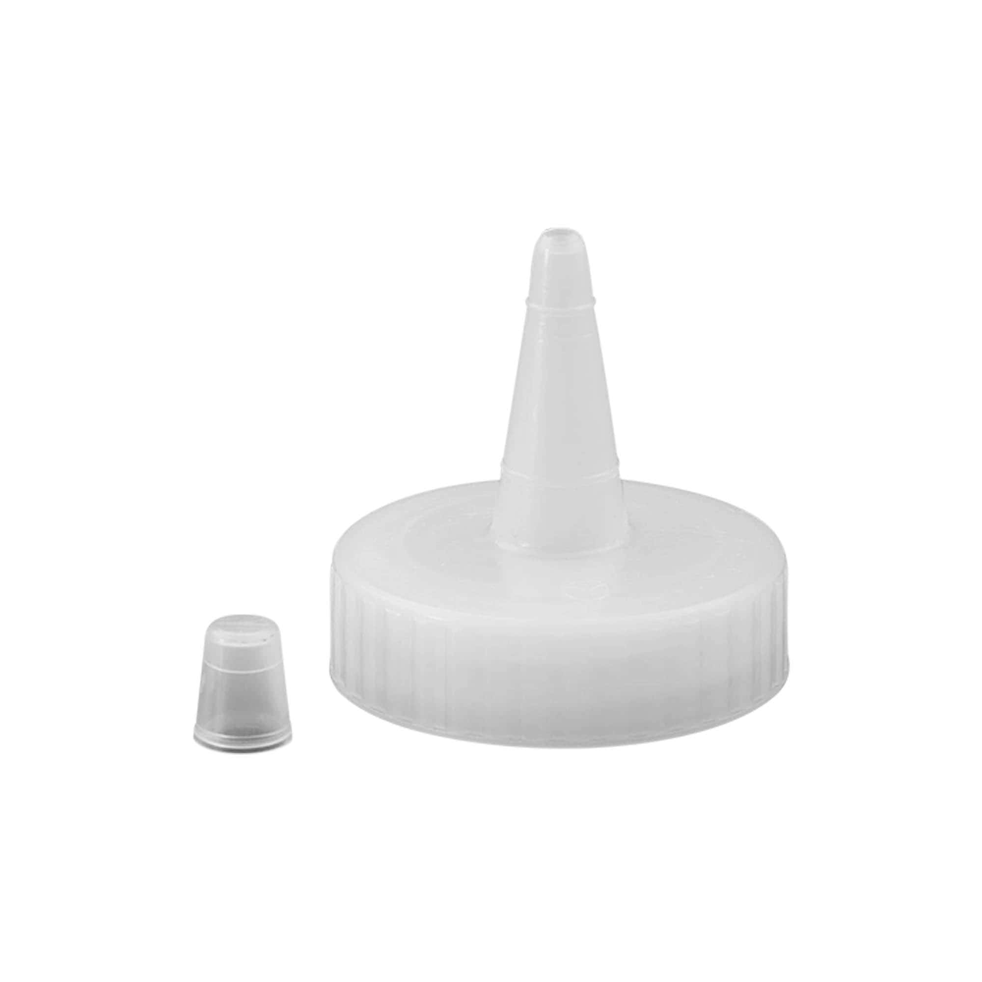 Tapa roscada con boquilla para aplicar, plástico PP, blanca, para boca: 38/400