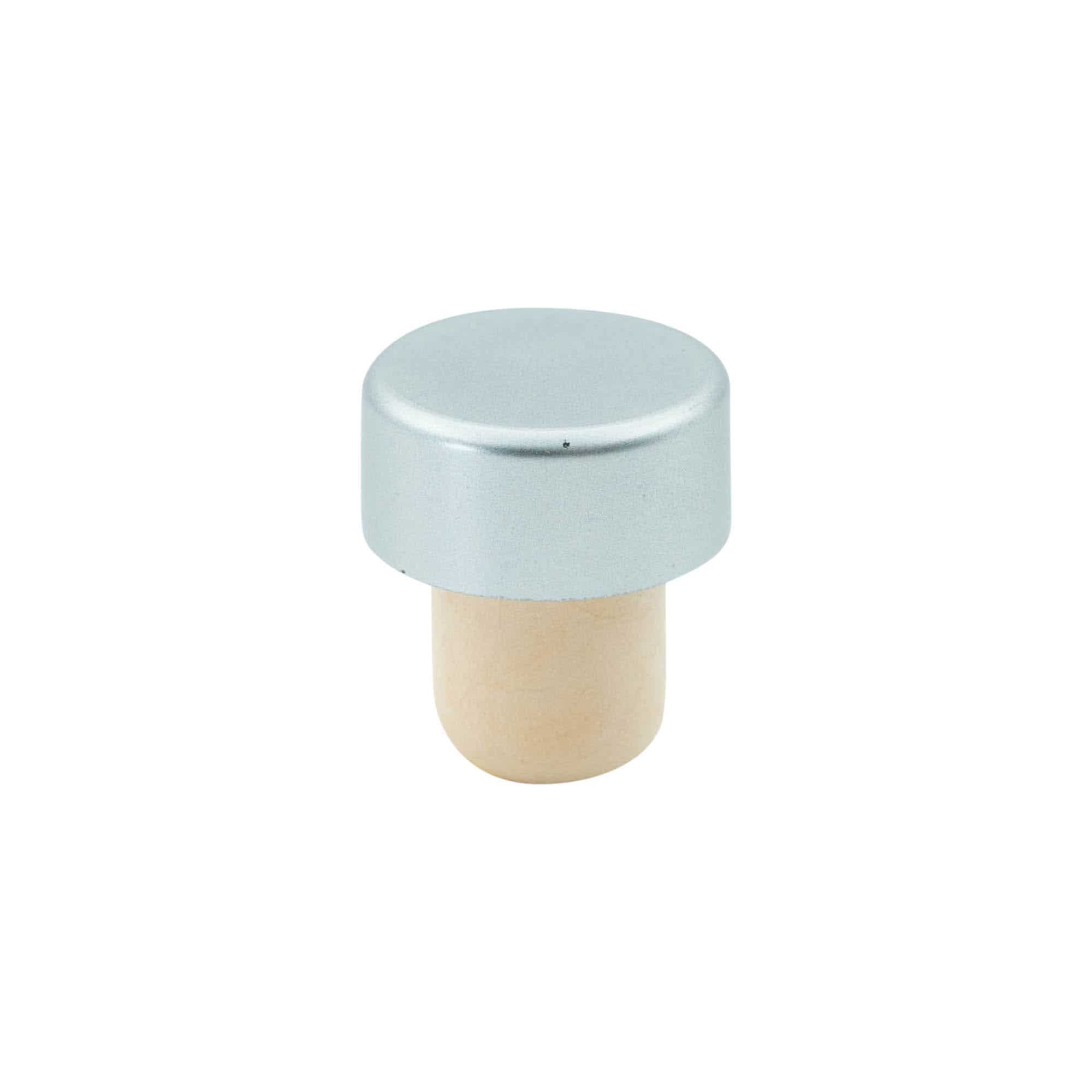 Corcho con cabeza de 19 mm, plástico, plateado, para boca: corcho Corcho con cabeza de 19 mm, plástico, plateado, para boca: corcho