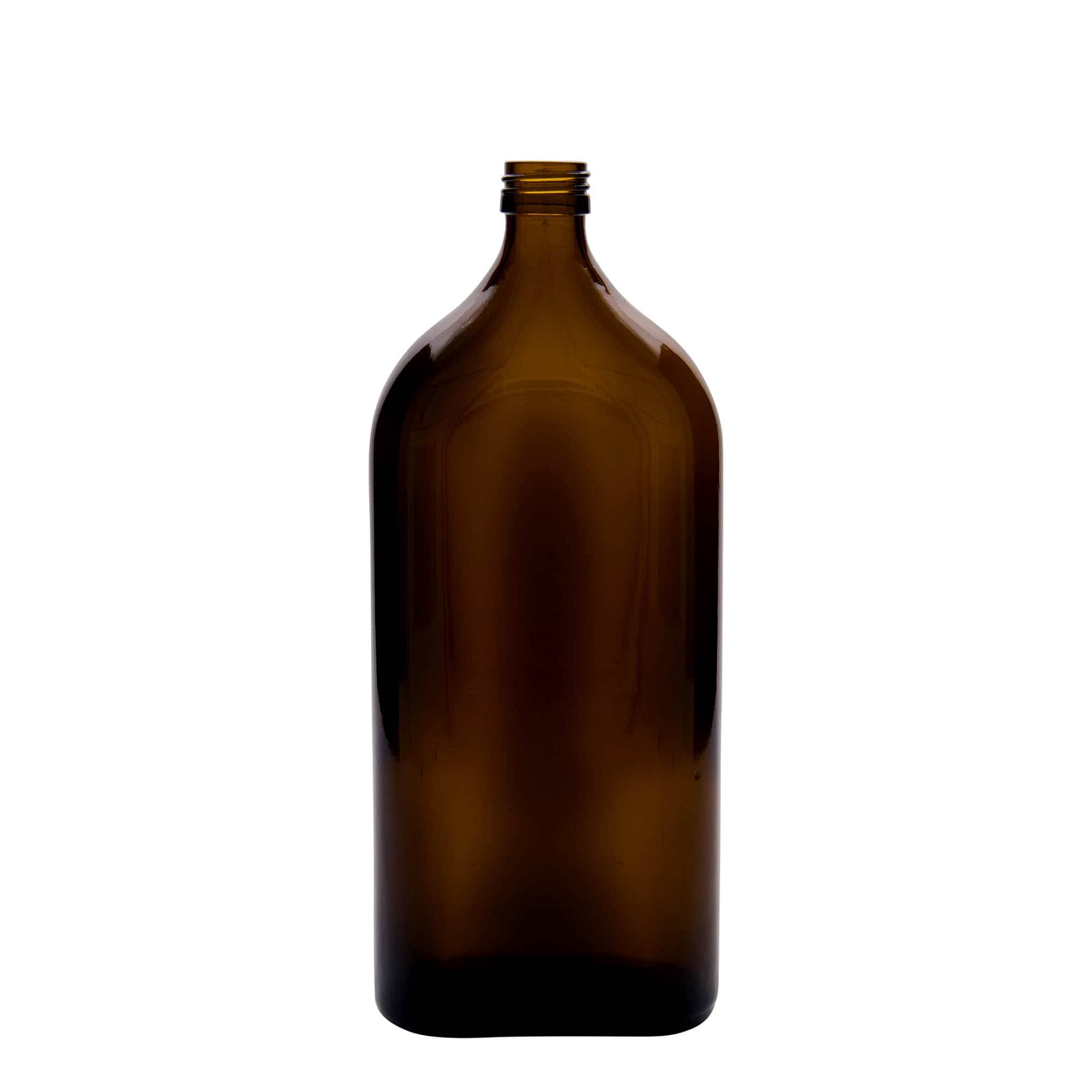 Frasco de medicamentos 'Meplat' de 1000 ml, ovalado, vidrio, marrón, boca: PP 28 Frasco de medicamentos 'Meplat' de 1000 ml, ovalado, vidrio, marrón, boca: PP 28