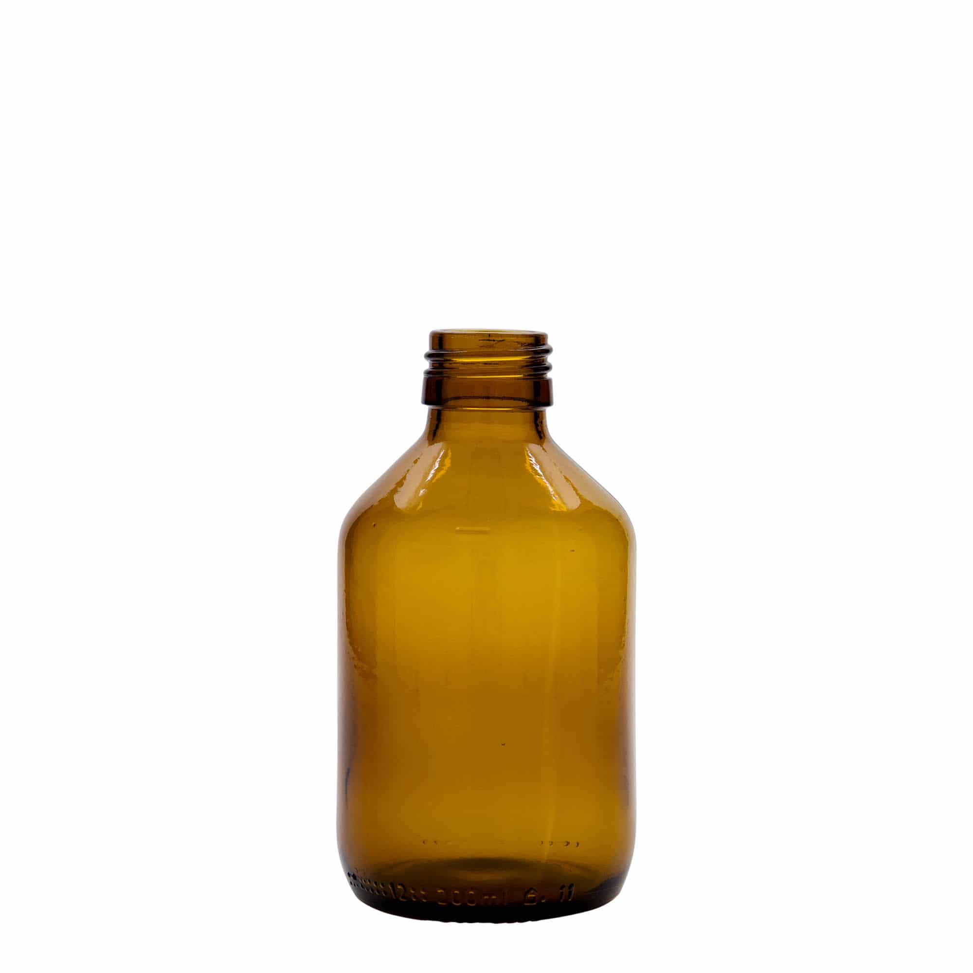 Frasco de medicamentos de 200 ml, marrón, vidrio, boca: PP 28 Frasco de medicamentos de 200 ml, marrón, vidrio, boca: PP 28