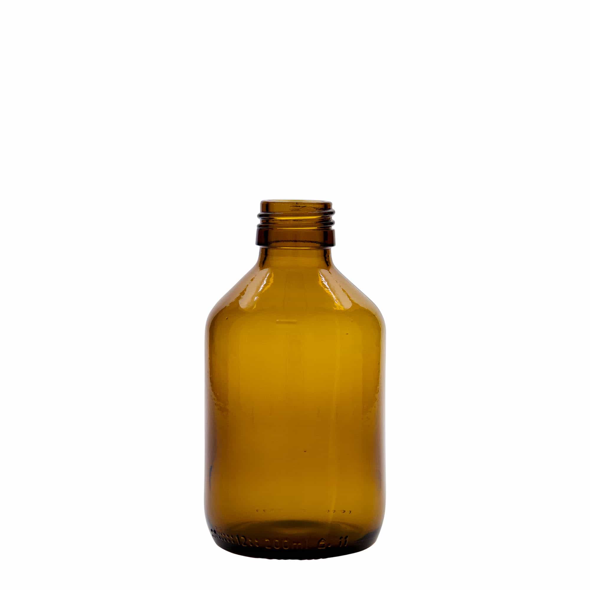 200 ml frasco medicinal, marrón, vidrio, boca: PP 28