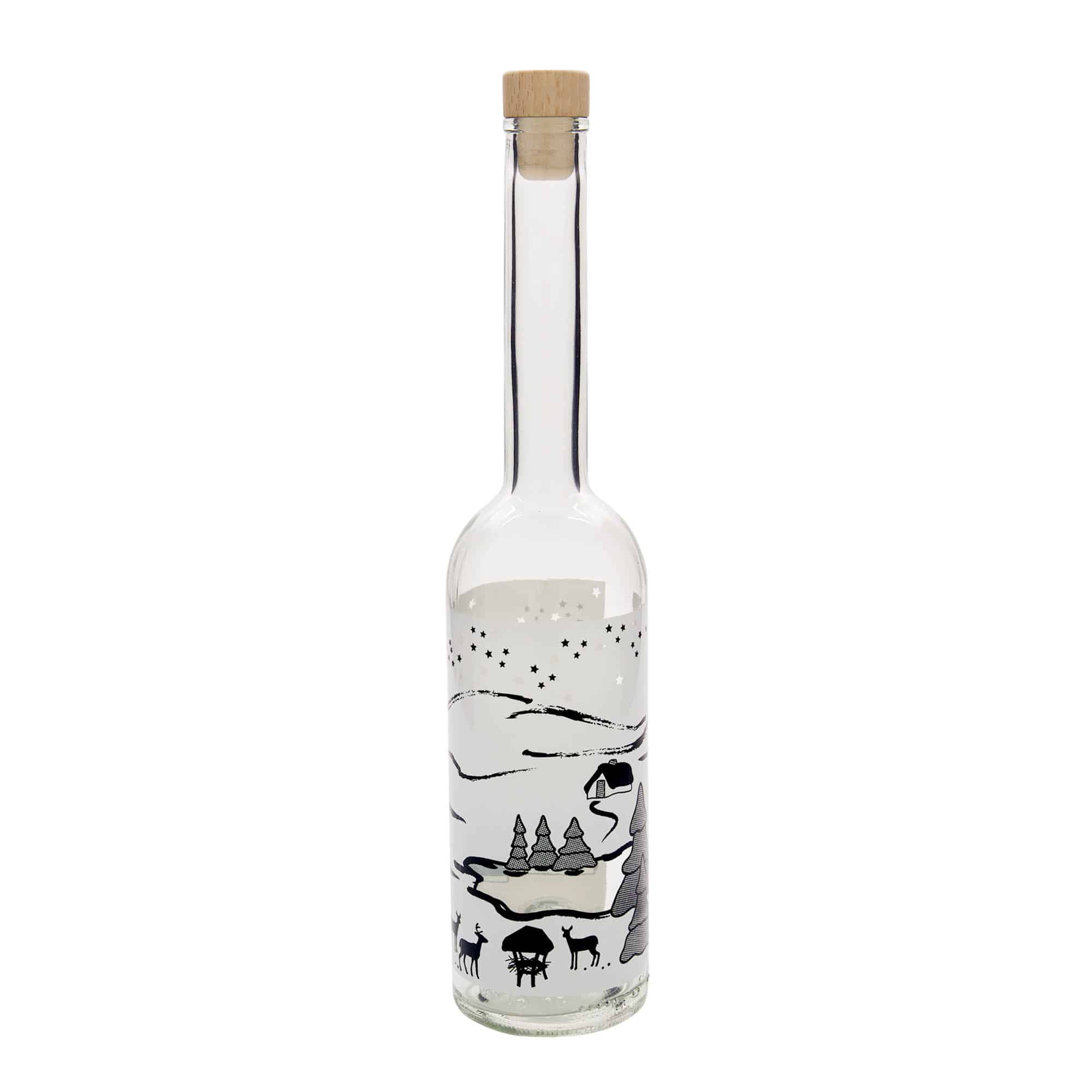 Botella de vidrio 'Opera' de 500 ml, motivo: sueño invernal 'Bianco', boca: corcho