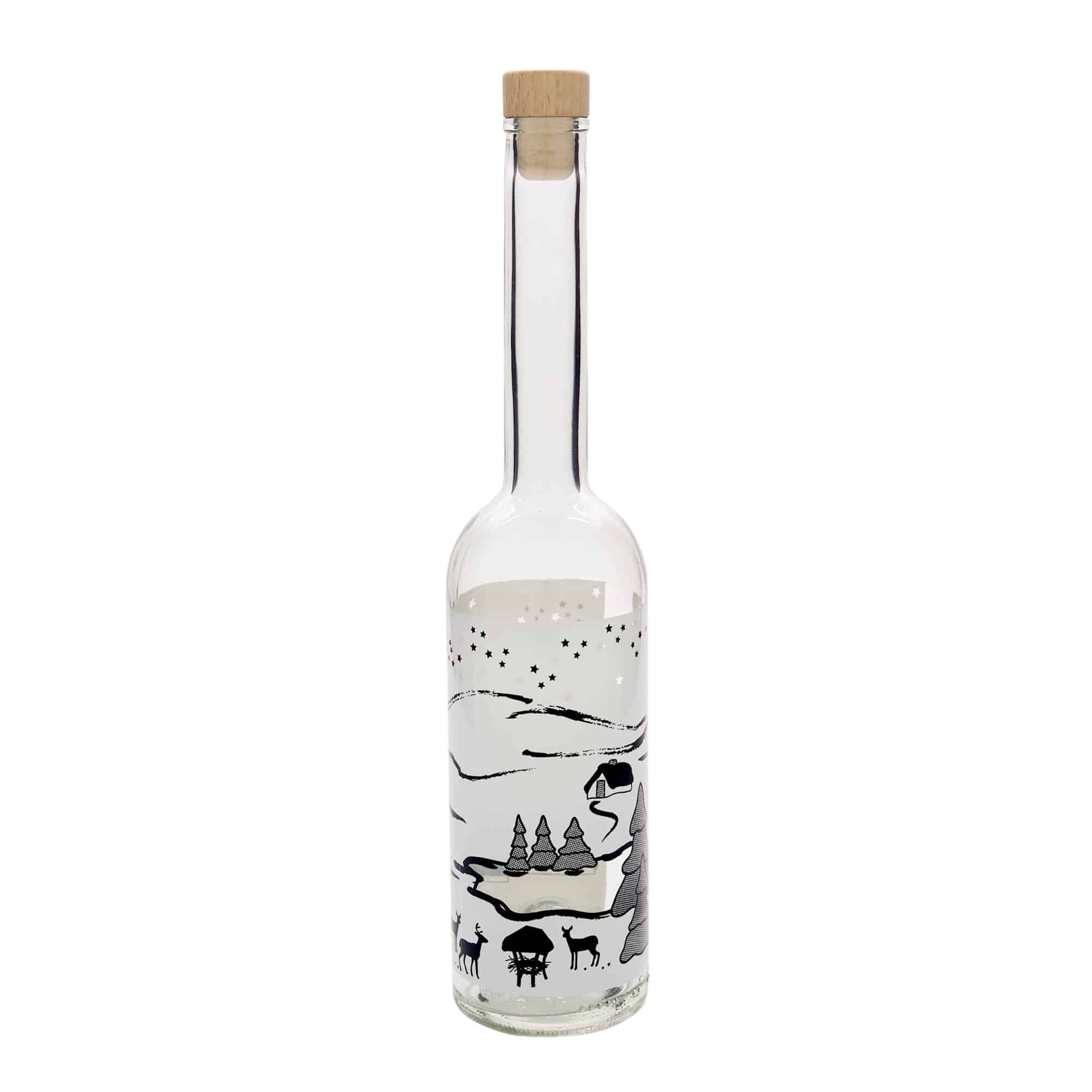 Botella de vidrio de 500 ml «Opera», motivo: Sueño de invierno-Bianco, boca: corcho