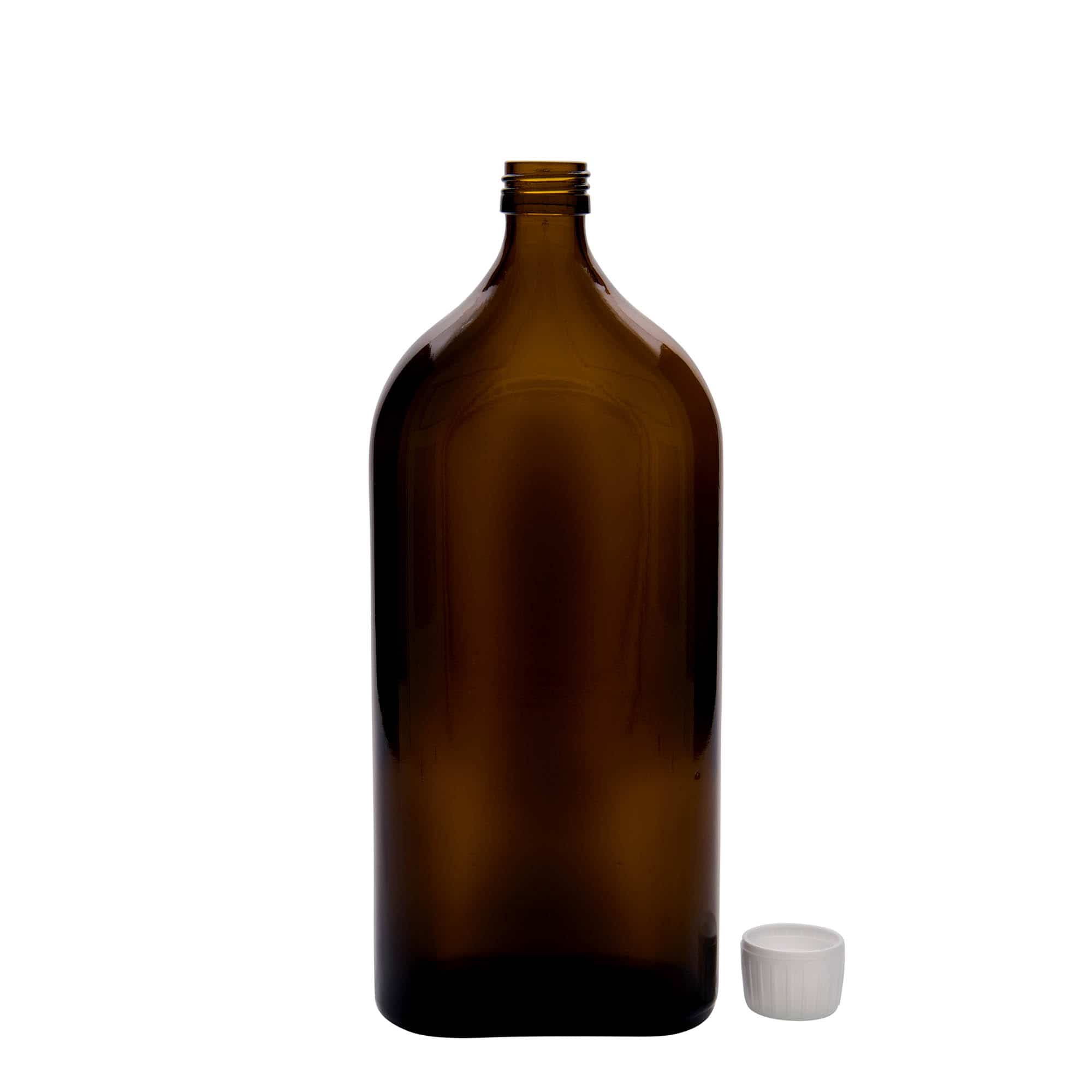 Frasco de medicamentos 'Meplat' de 1000 ml, ovalado, vidrio, marrón, boca: PP 28