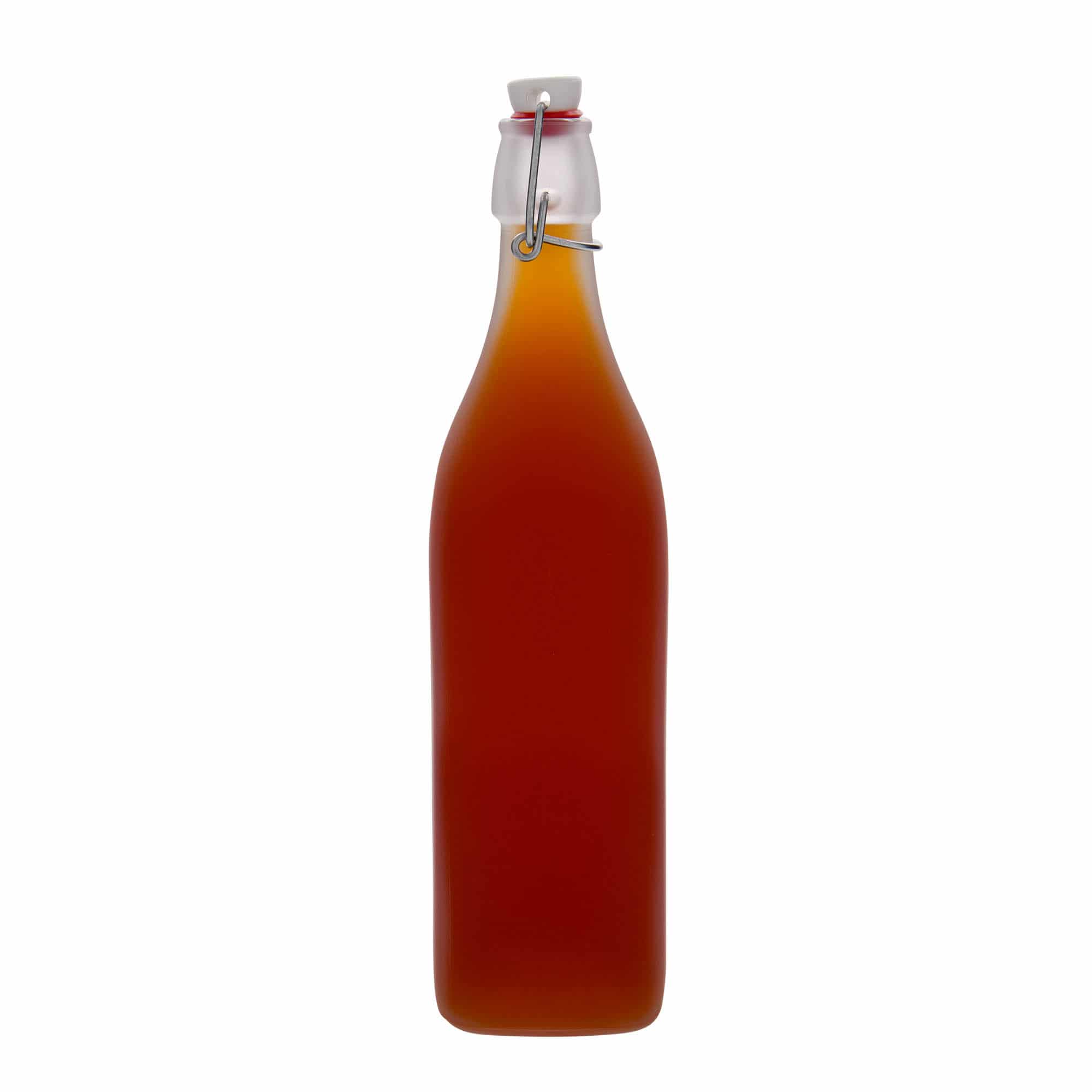 Botella de vidrio 'Swing' de 1000 ml, cuadrada, blanco, boca: tapón mecánico