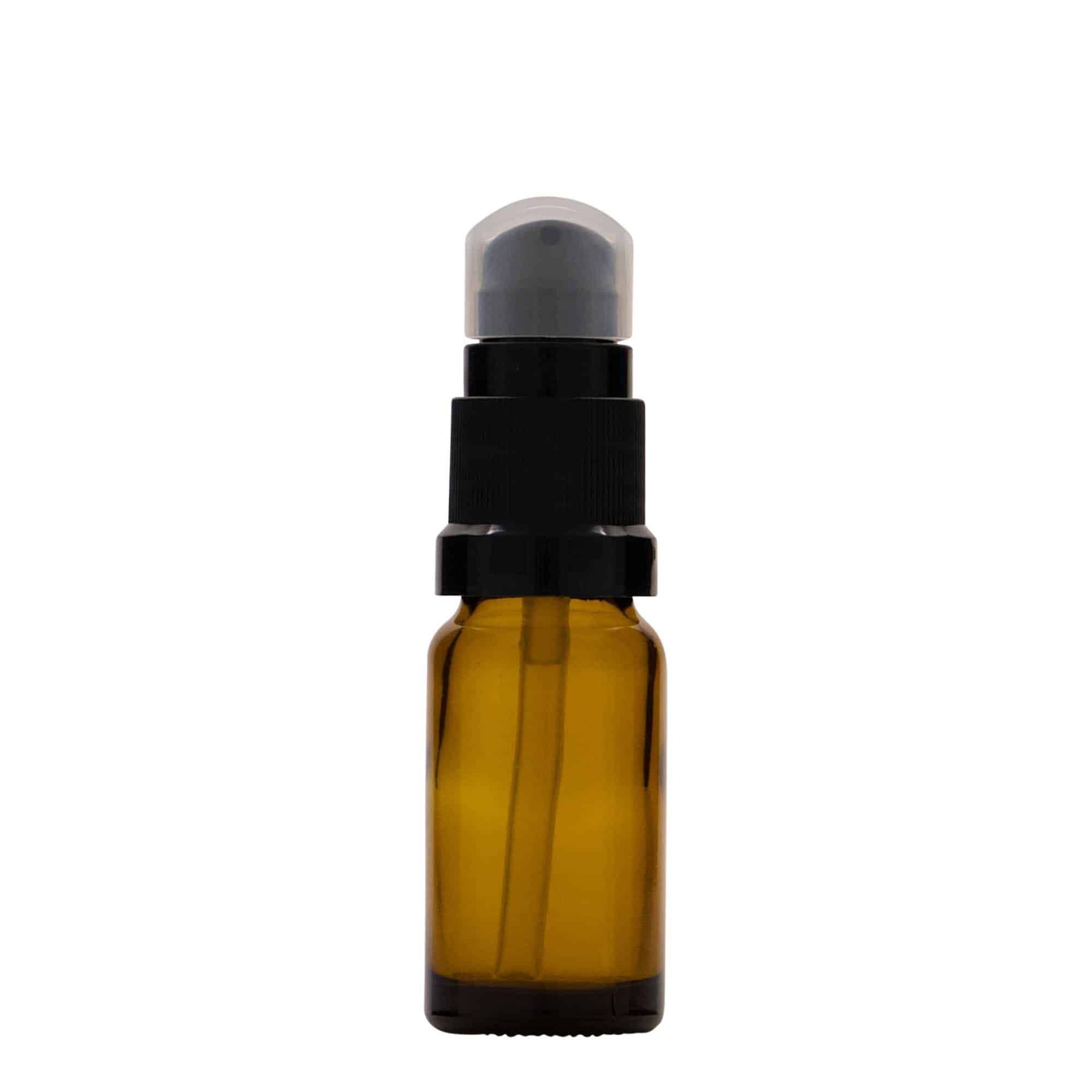 Frasco médico de 10 ml con bomba dosificadora para loción, vidrio, marrón, boca: DIN 18 Frasco médico de 10 ml con bomba dosificadora para loción, vidrio, marrón, boca: DIN 18