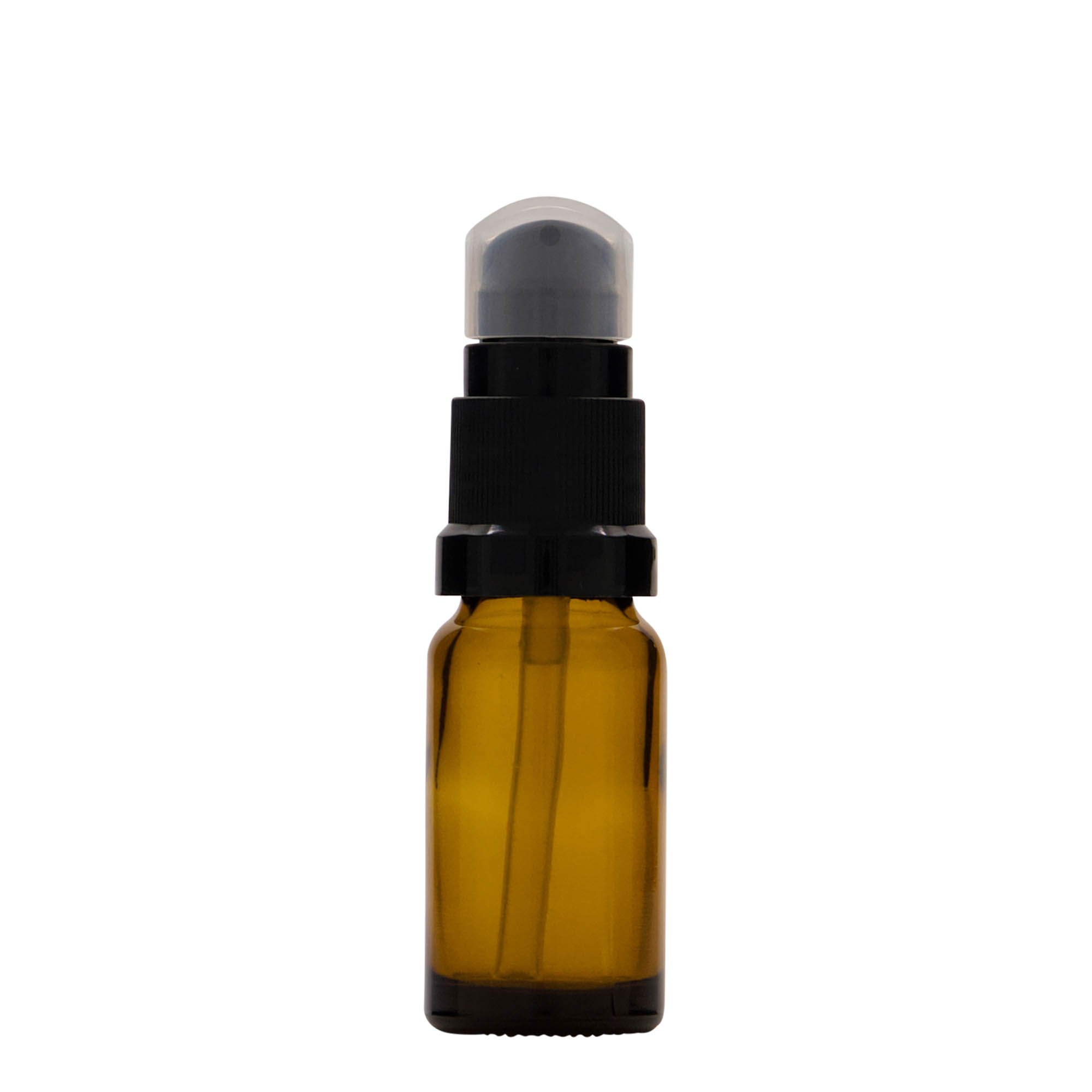 Frasco médico de 10 ml con bomba dosificadora para loción, vidrio, marrón, boca: DIN 18 Frasco médico de 10 ml con bomba dosificadora para loción, vidrio, marrón, boca: DIN 18