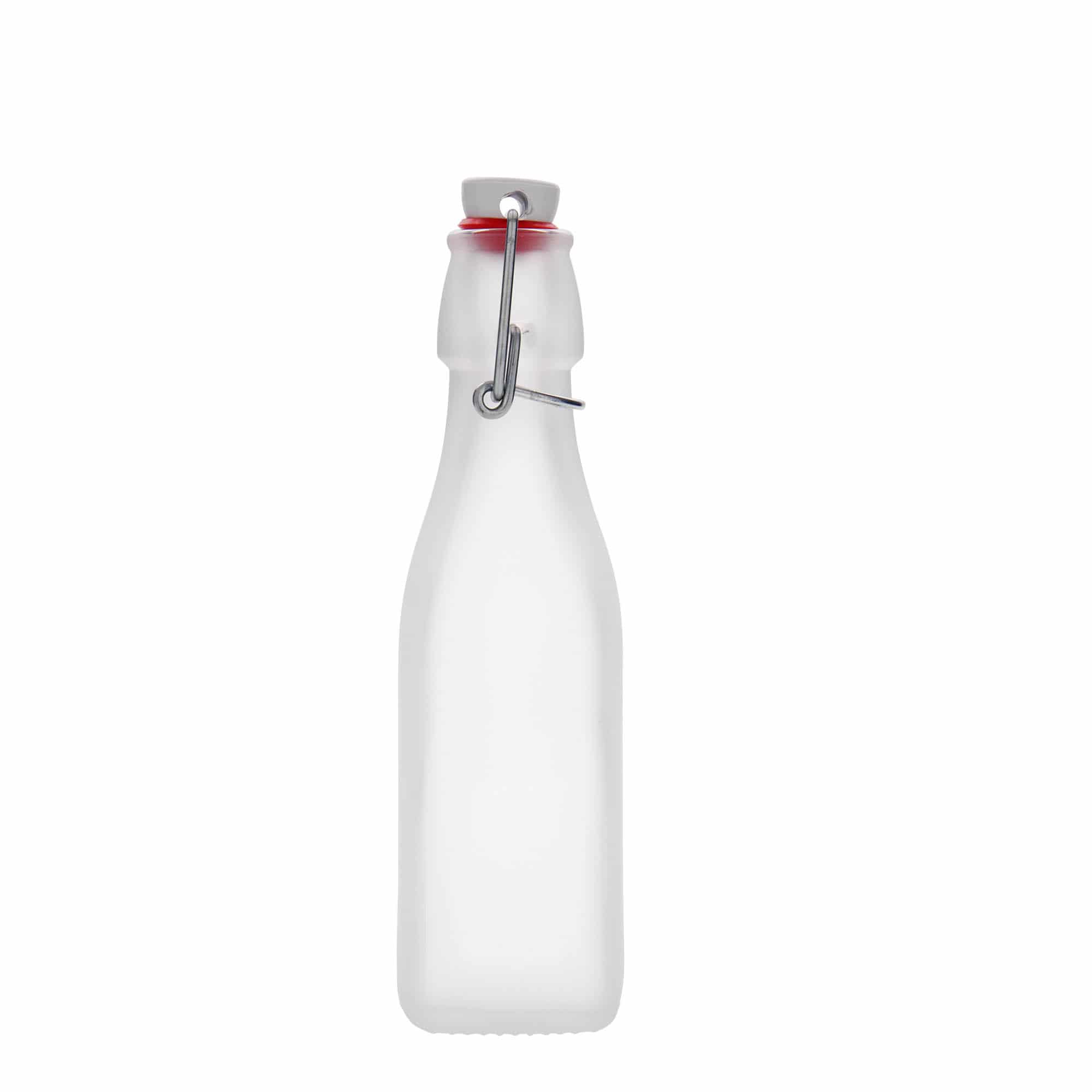 Botella de vidrio 'Swing' de 250 ml, cuadrada, blanco, boca: tapón mecánico