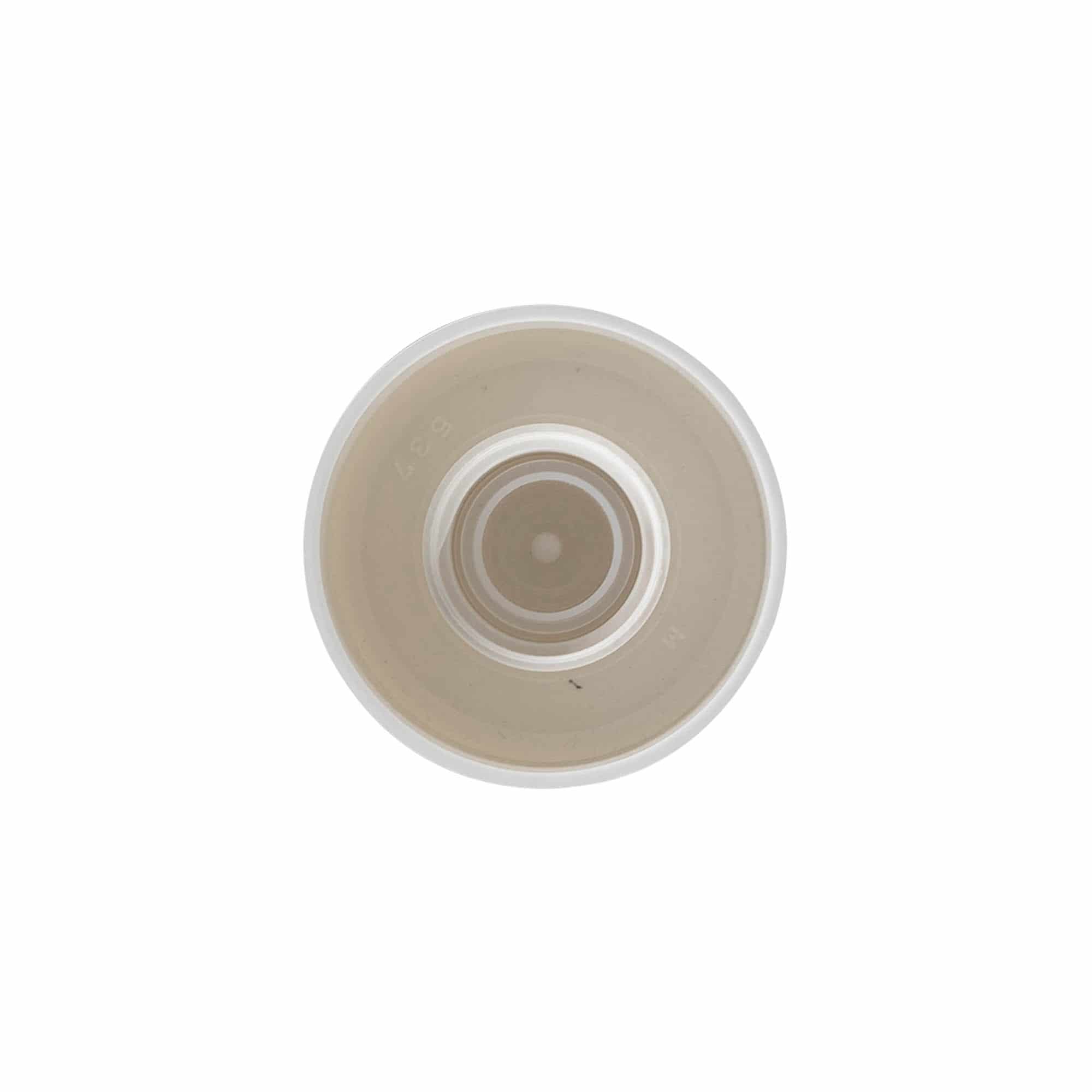 Tapón de rosca botella redonda con inserto dosificador, plástico de PE, blanco, para boca: DIN 18
