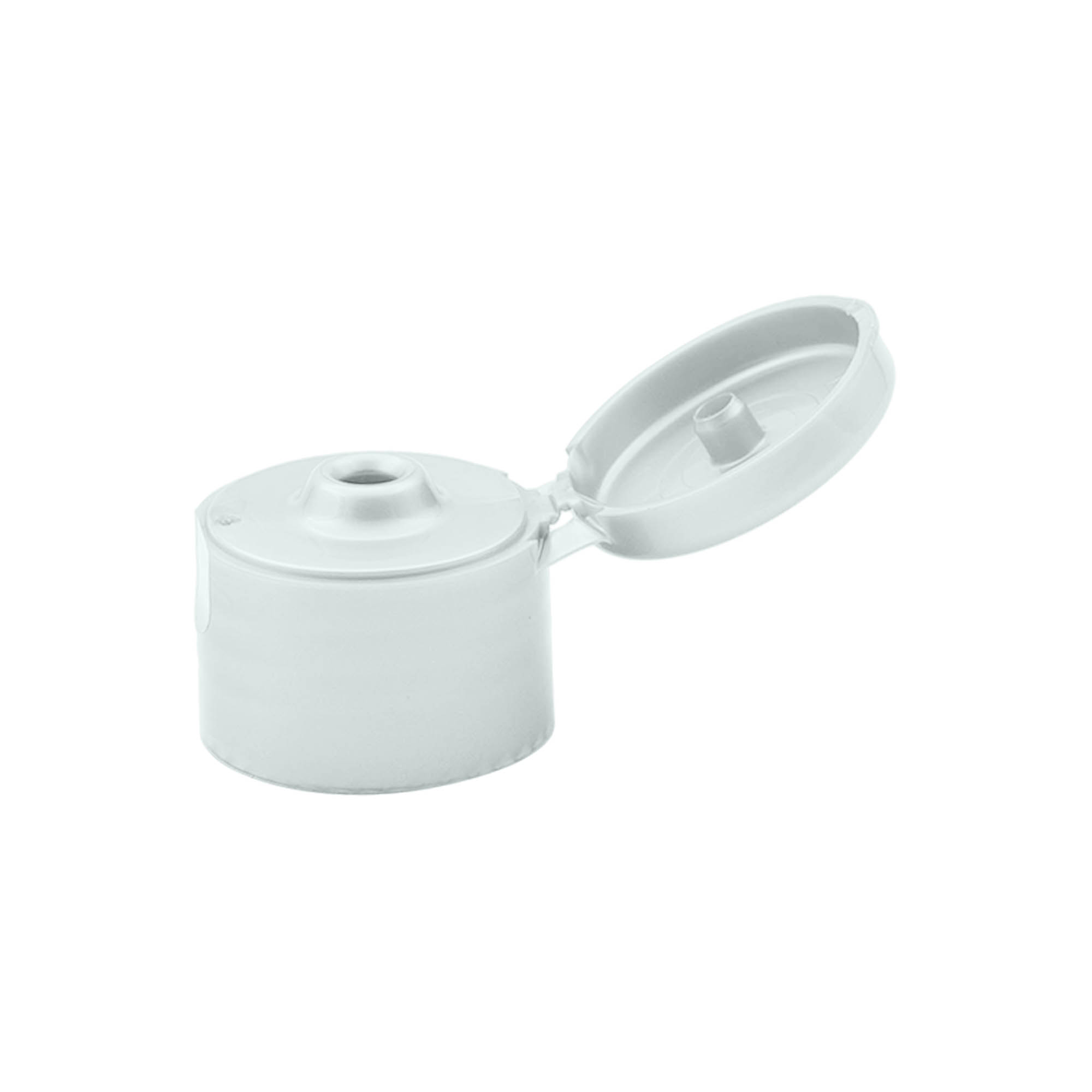 Tapa de rosca con bisagra abatible, plástico PP, plateado, para boquilla: 24/410 Tapa de rosca con bisagra abatible, plástico PP, plateado, para boquilla: 24/410