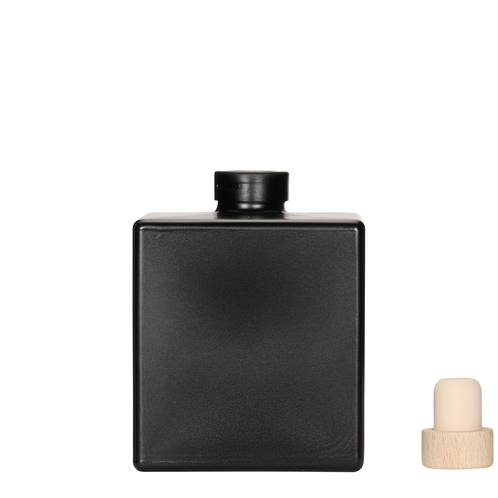Botella de vidrio de 500 ml 'Cube', cuadrada, negra, boca: corcho