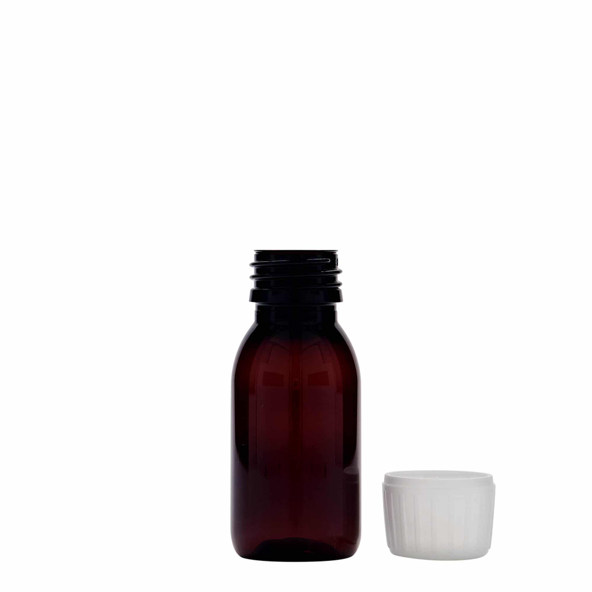 Frasco de medicamentos de PET de 60 ml, marrón, plástico, boca: PP 28