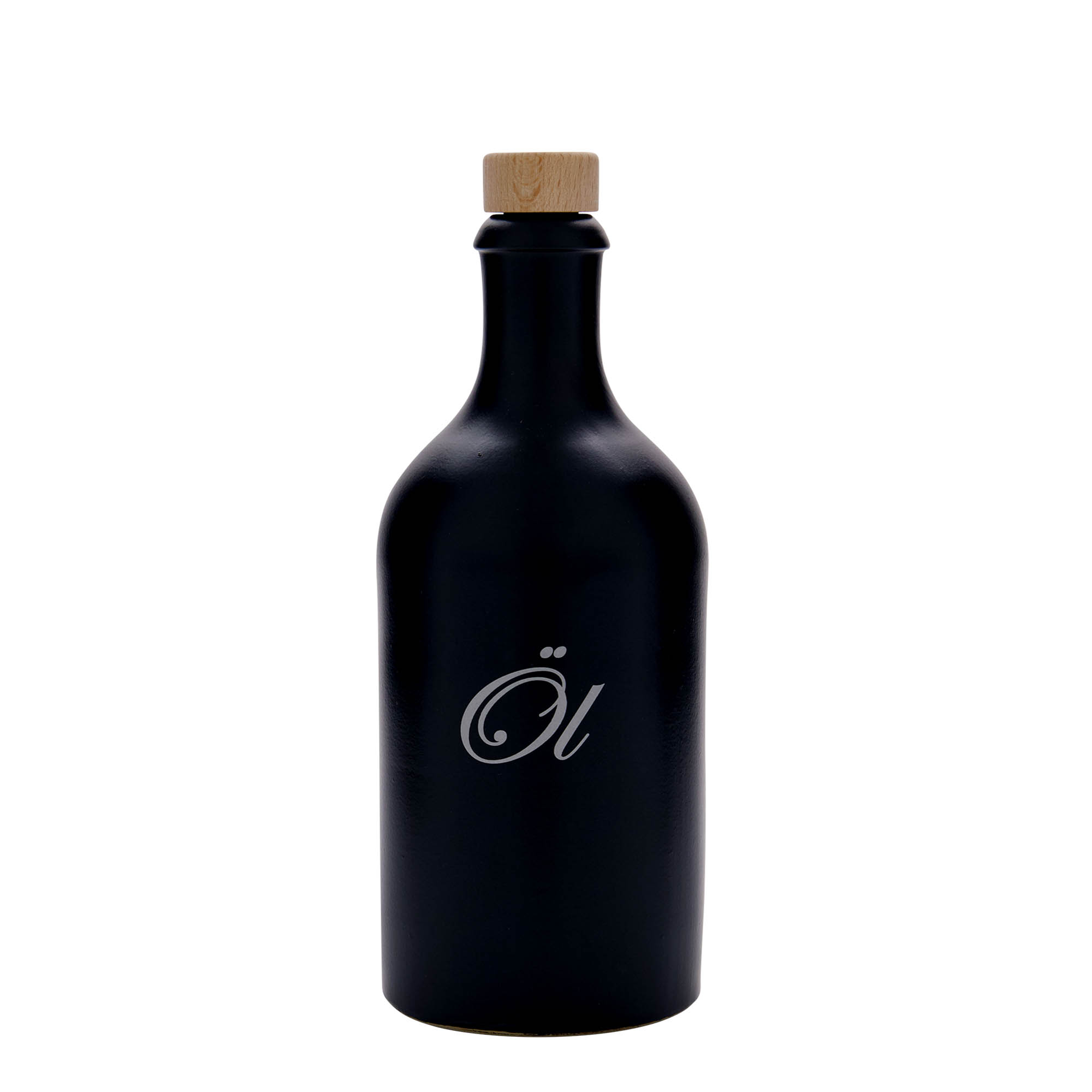 Jarra de barro de 500 ml, motivo: aceite, gres, negro, boca: corcho Jarra de barro de 500 ml, motivo: aceite, gres, negro, boca: corcho
