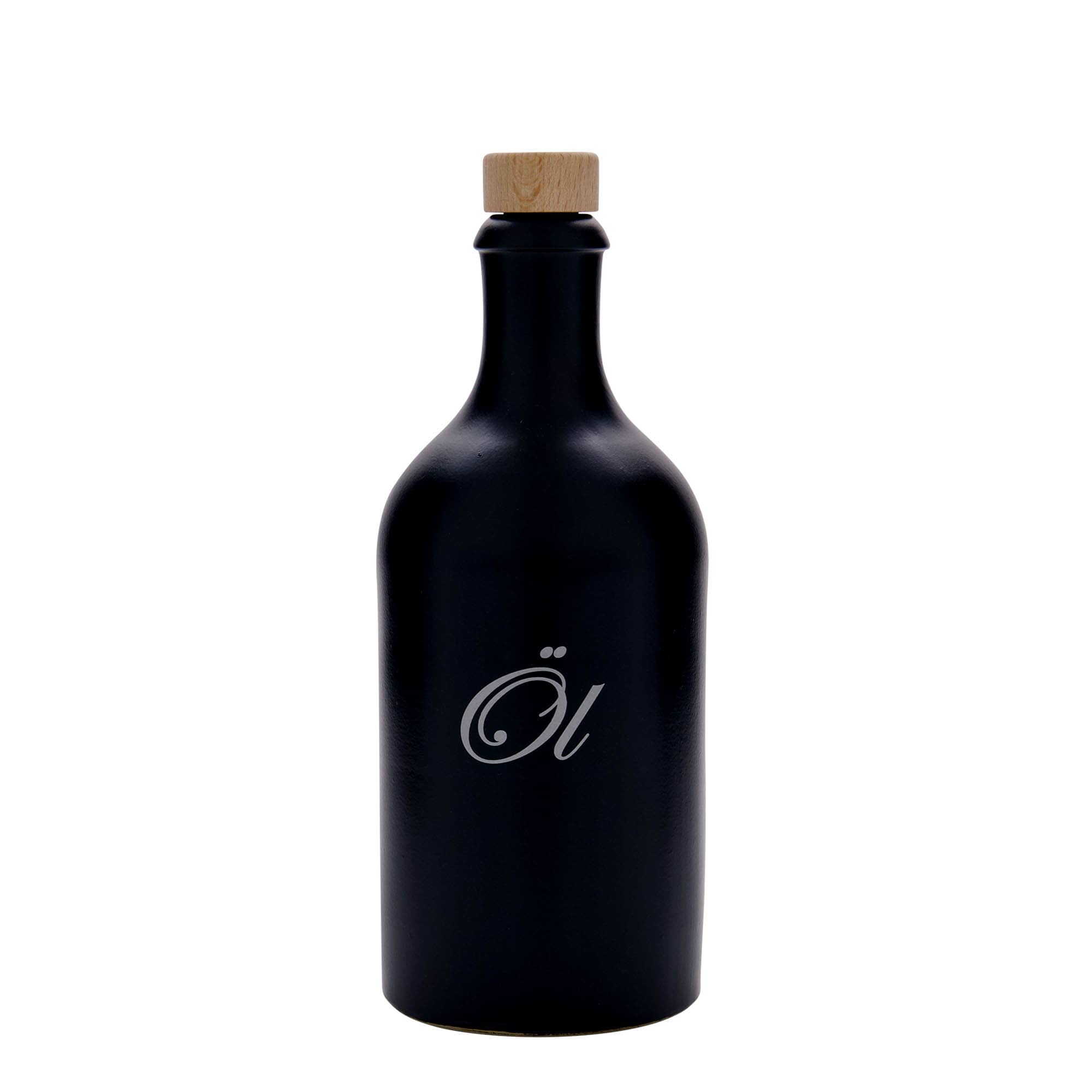 Jarra de barro de 500 ml, motivo: aceite, gres, negro, boca: corcho