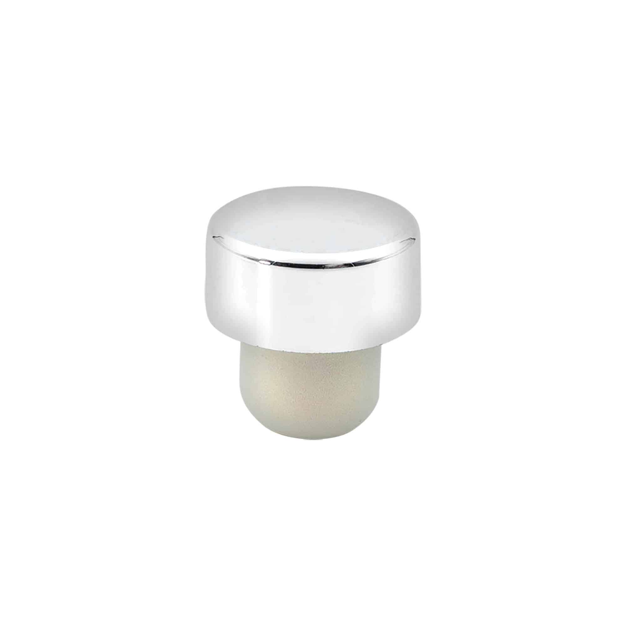 Corcho con cabeza de 19 mm, plástico, plateado, para boca: corcho Corcho con cabeza de 19 mm, plástico, plateado, para boca: corcho