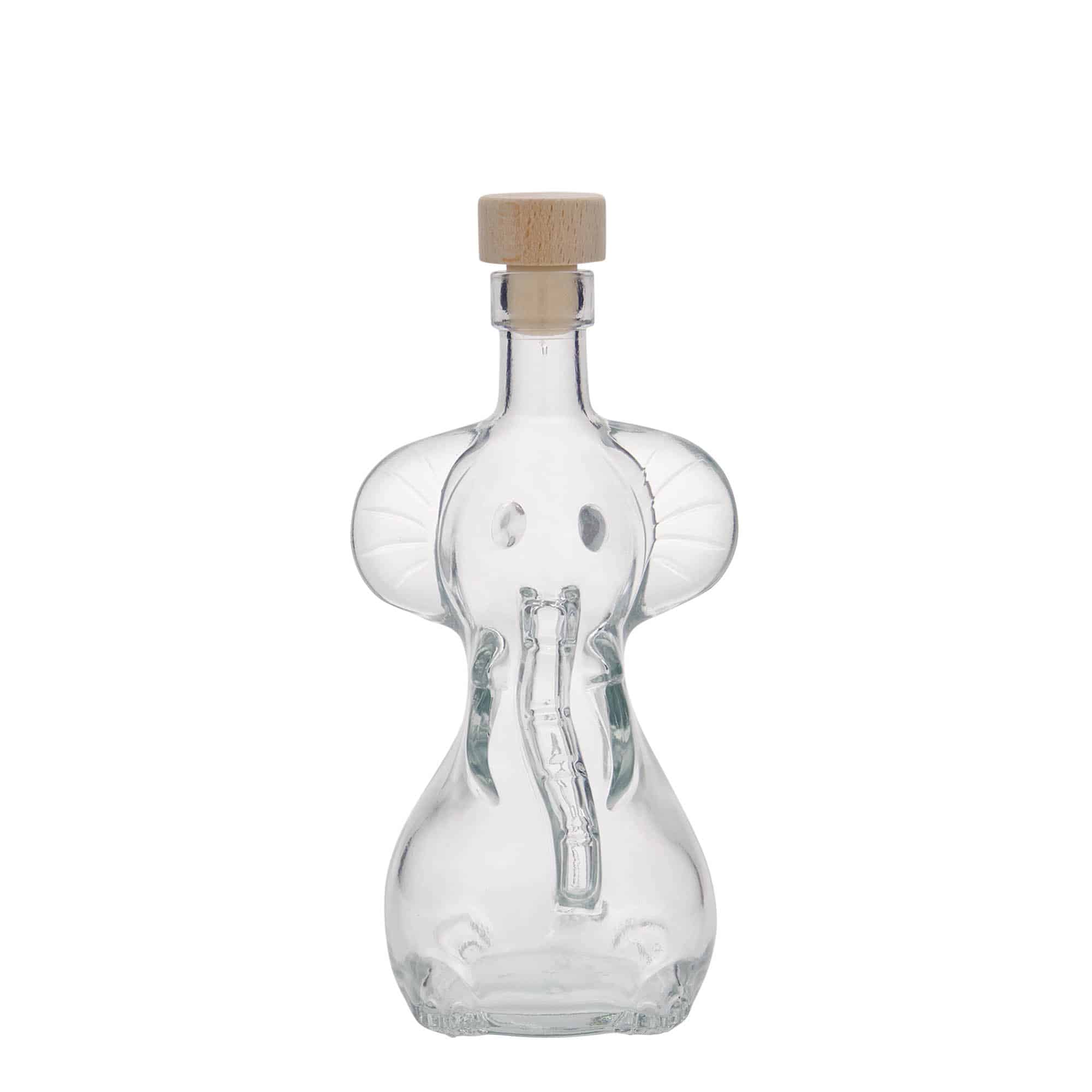 Botella de vidrio 'Elefante' de 200 ml, boca: corcho