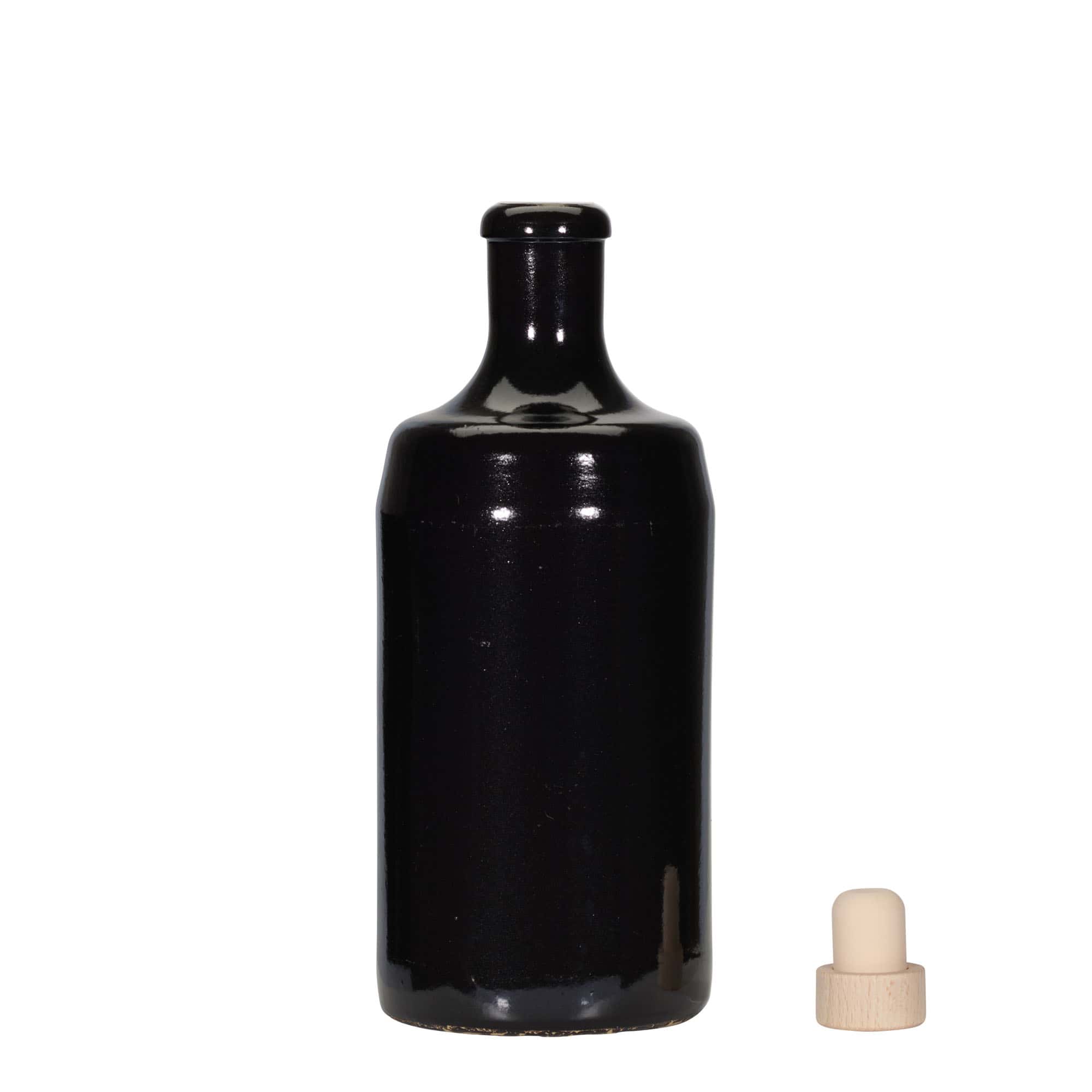 Jarra de barro 'Calvados' de 700 ml, gres, negro, boca: corcho