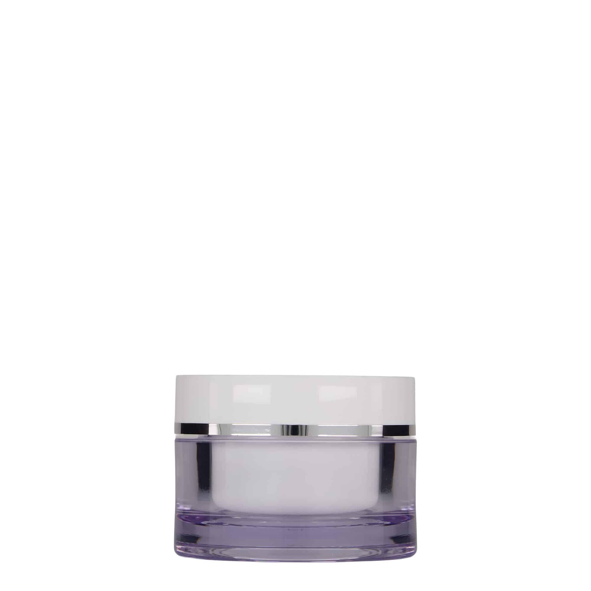 Bote de 50 ml, plástico de SAN, blanco, boca: tapón de rosca