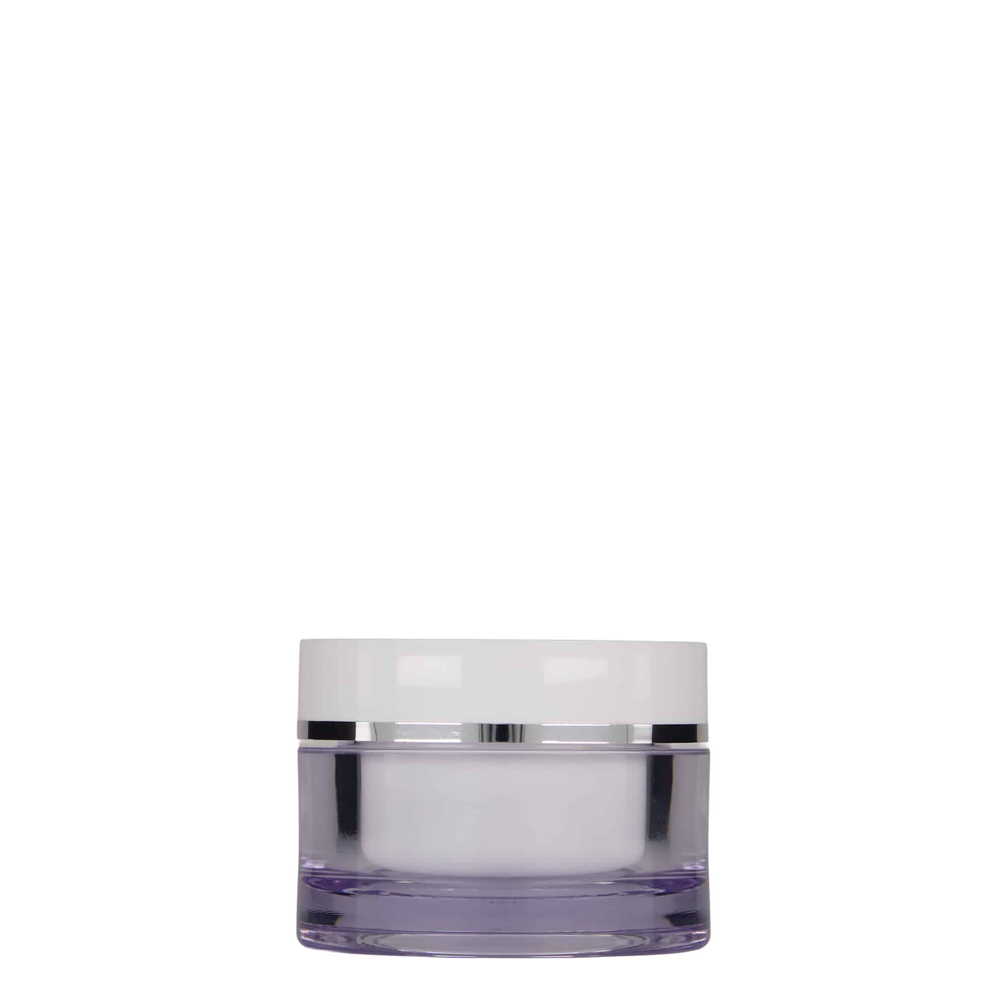 50 ml tarro, plástico SAN, blanco, boca: cierre de rosca
